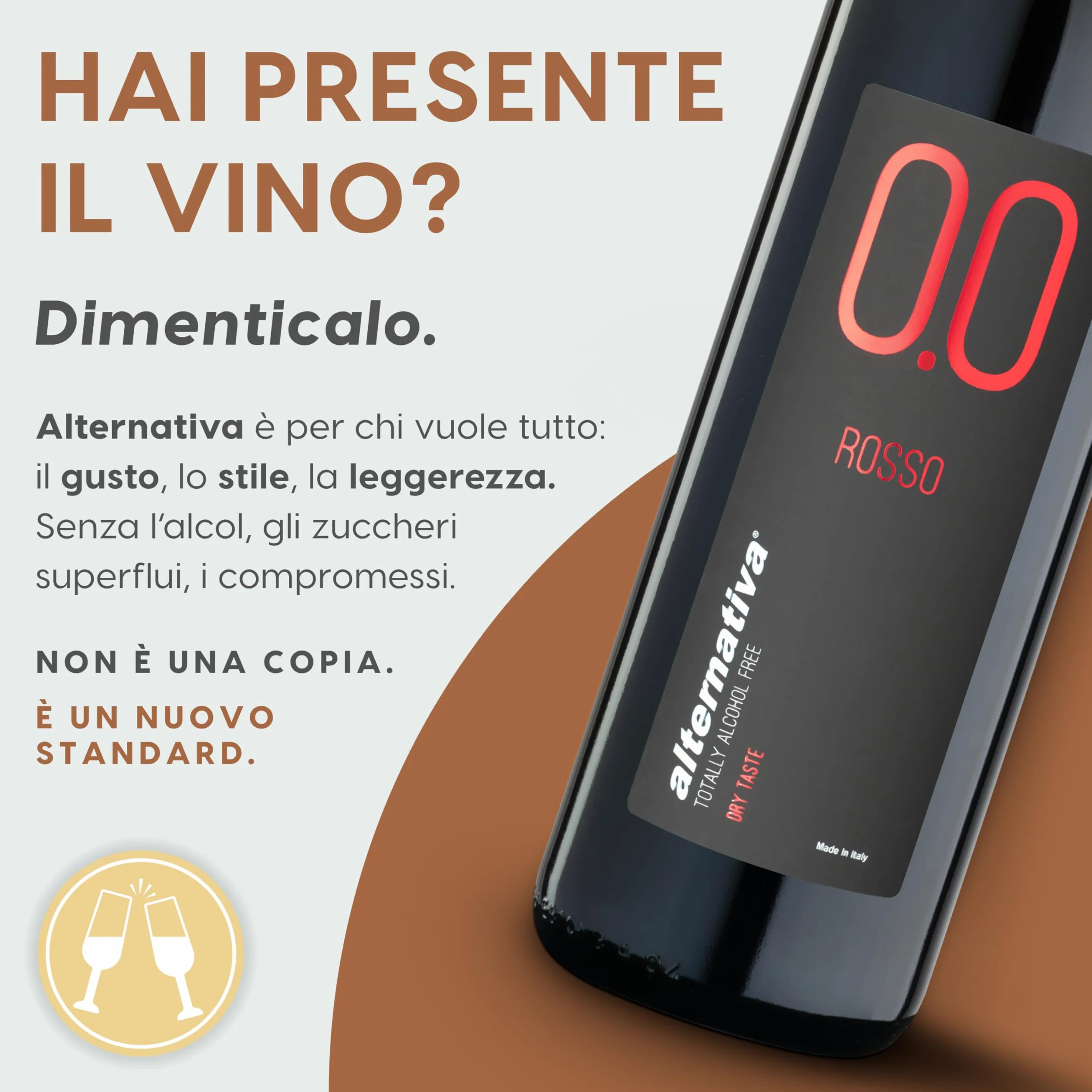ALTERNATIVA Rosso Dry Analcolico 0.0% - Dealcolato Italiano Senza Alcol - Ideale per Celebrazioni e Regali - Confezione da 6 Bottiglie da 750ml Alcool Free