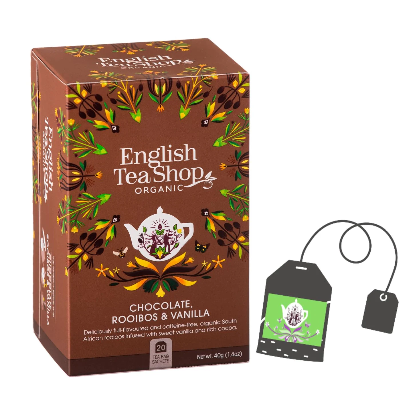 English Tea Shop | Tisana Rooibos Vaniglia Cioccolato | Rooibos BIO con Aromi Senza Caffeina - 20 Filtri | Infuso Rilassante Vaniglia Cacao