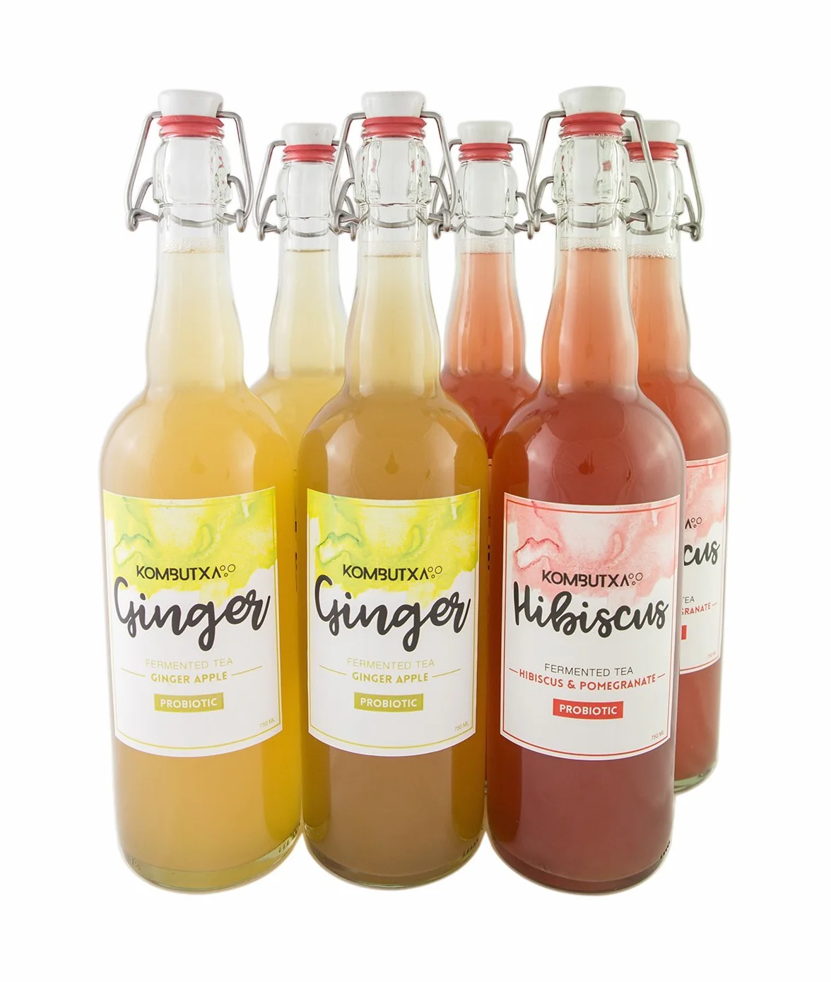 KOMBUTXA BEBIDA TE KOMBUCHA ORGANICA - Confezione da 6ud di 750ml | Sapore Ibisco e Melograno 3ud e Zenzero e mela 3ud | Bevanda Energetica al Tè Fermentato Biologico | Senza Zuccheri Aggiunti