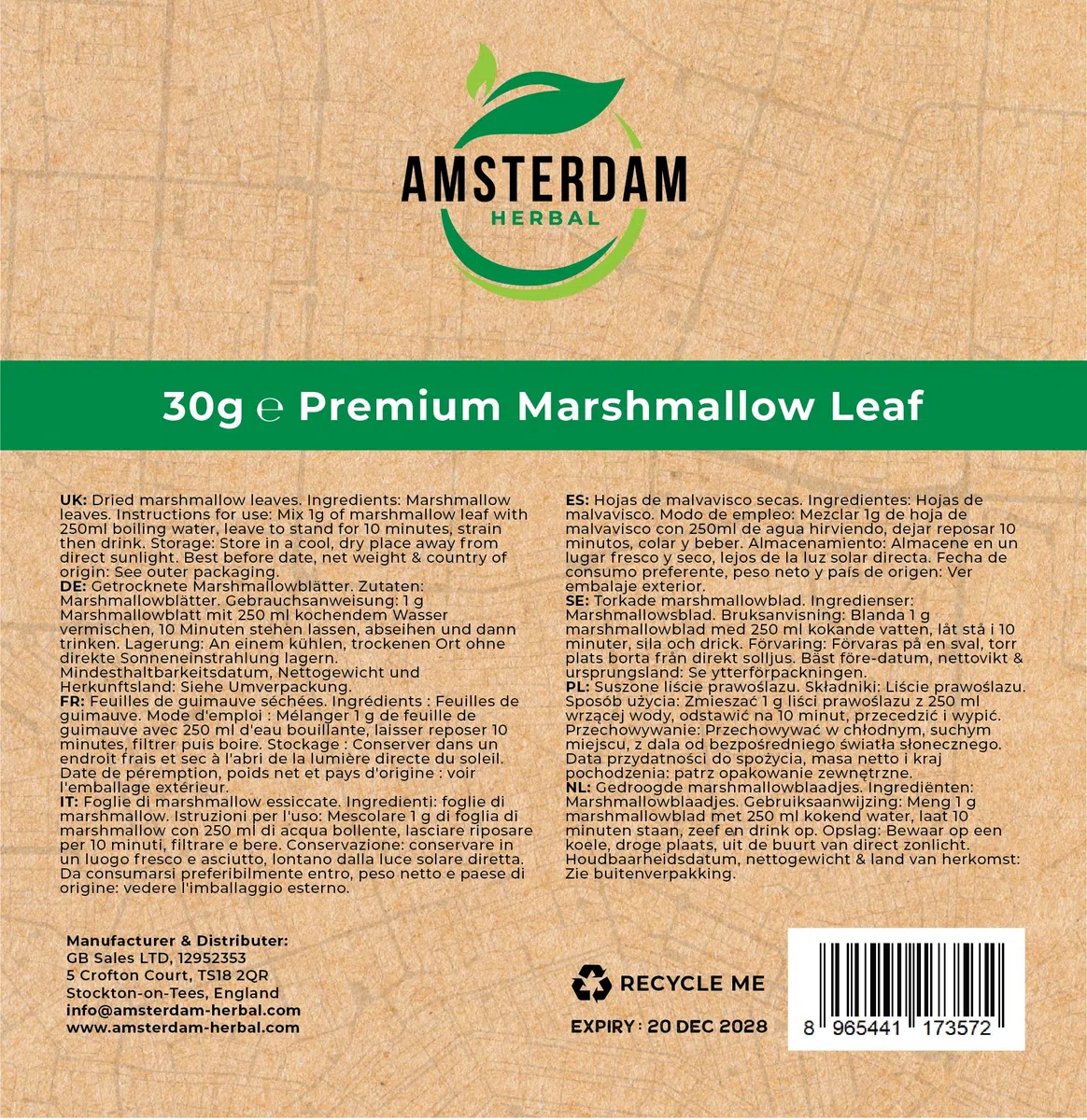 Miscela di erbe aromatiche di Amsterdam - Foglia di marshmallow naturale al 100% - Come usata nei caffè