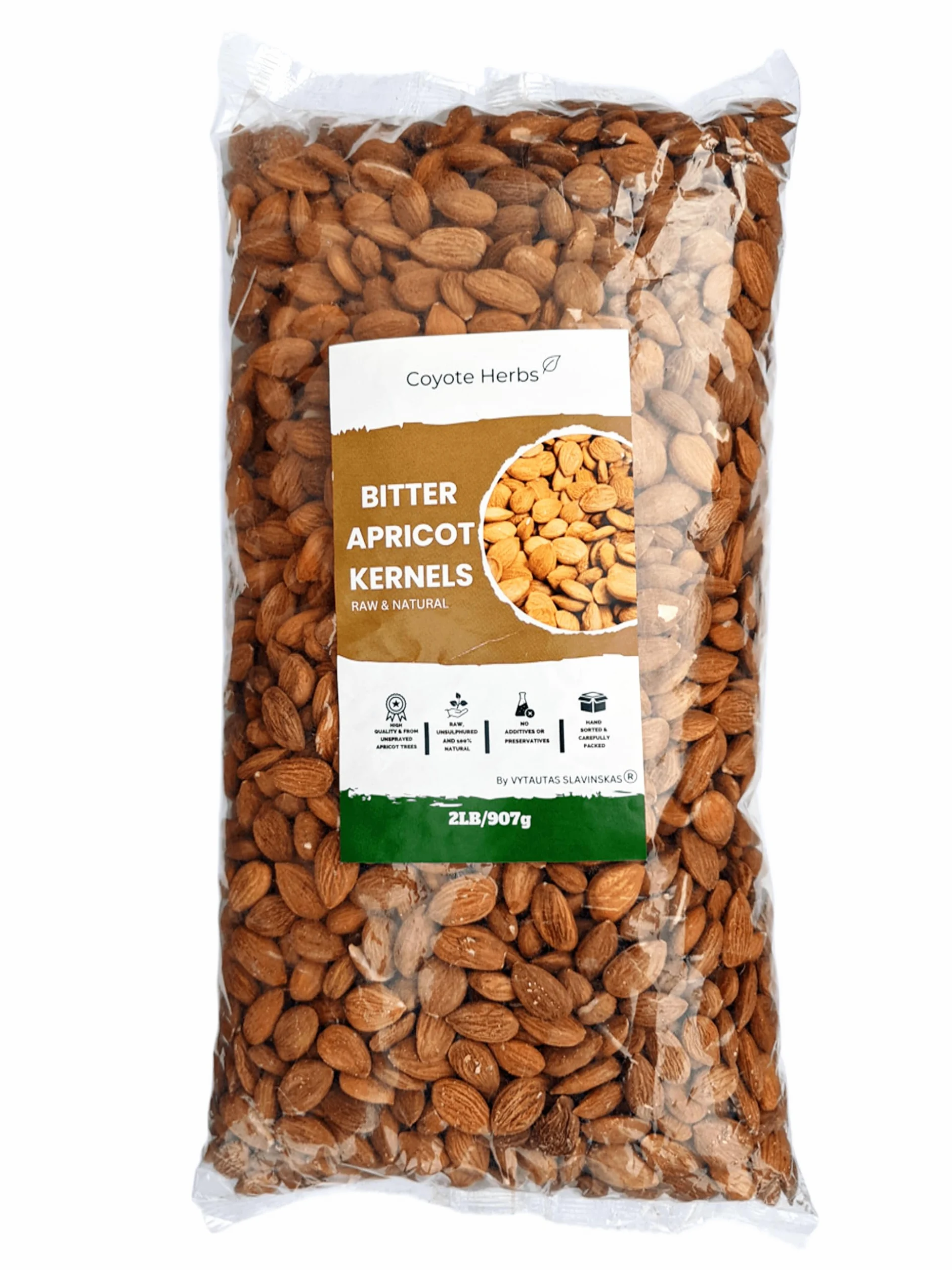 Coyote-herbs Noccioli di albicocca amara 907 g/32 oz semi crudi, mandorle amare di alta qualità, ricchi di vitamina B17 naturale