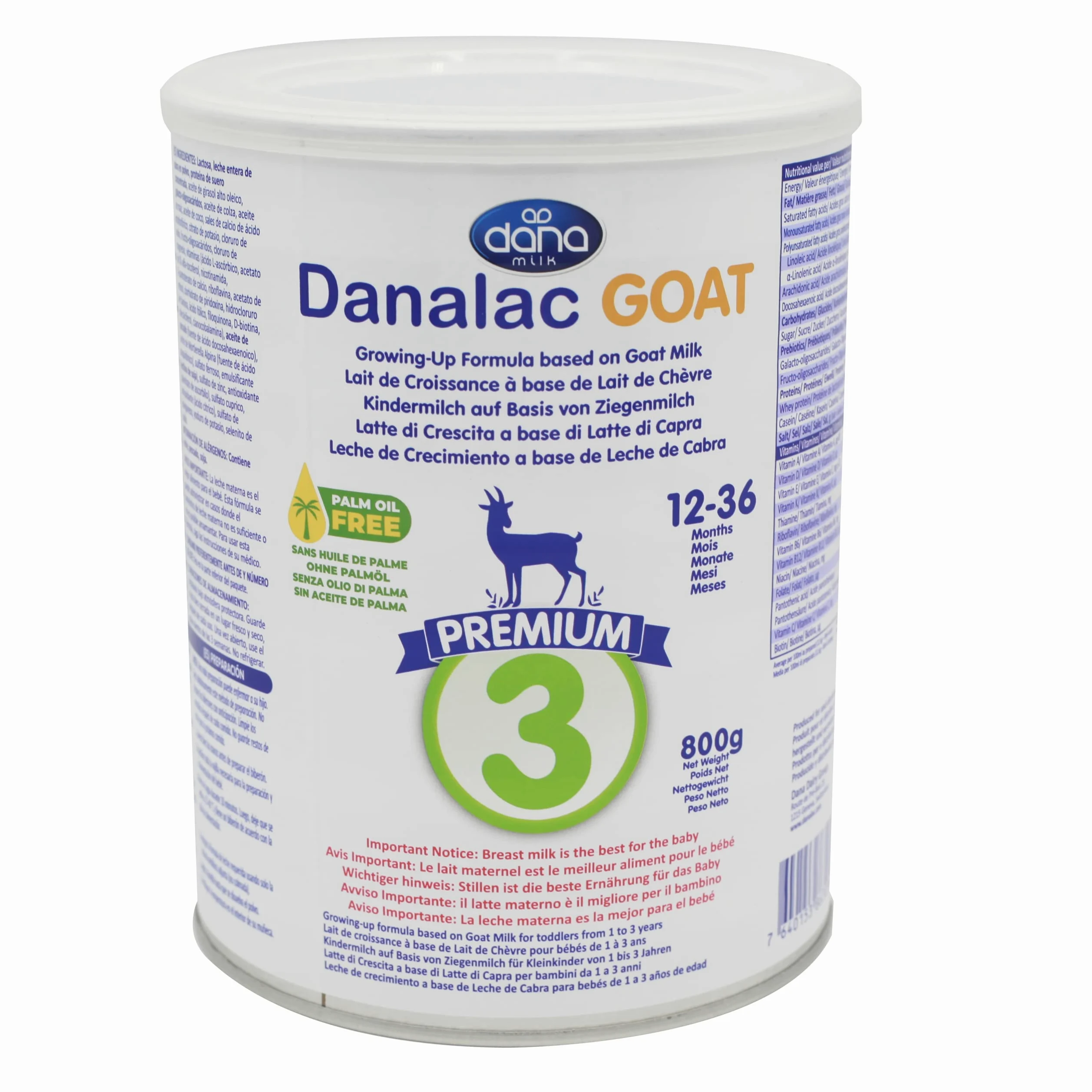 DANALAC Latte di Crescita a Base di Latte di Capra (Fase 3 | 800g) in Polvere per Bambini da 1 a 3 Anni