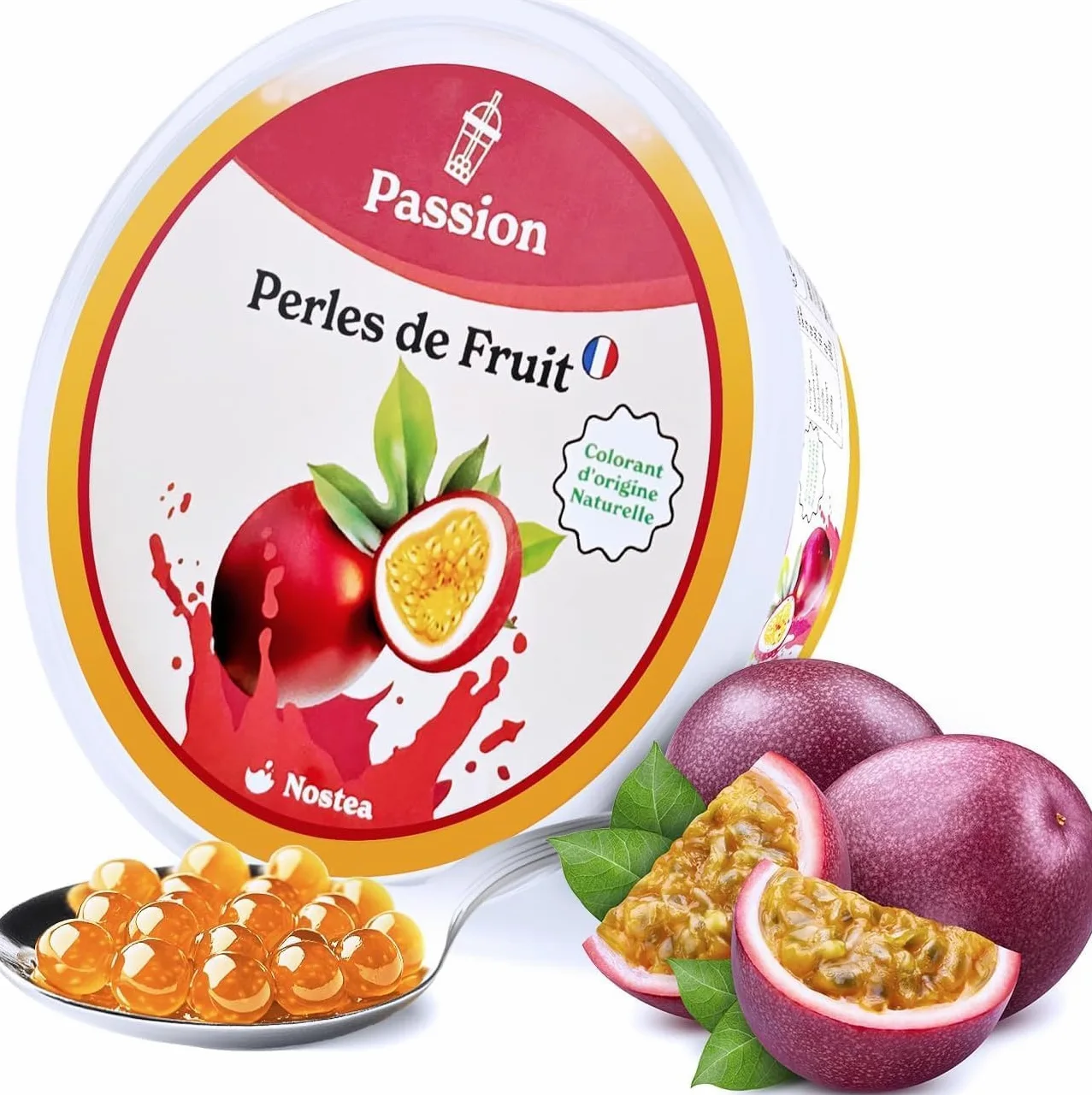 Nostea - Set di 3 vasetti, Perle per Bubble Tea Mango, Passione, Lampone – Popping Boba 100% Vegano, Senza Glutine - Perle al Succo di Frutta per Tè, Bevande - Produzione Francese - 3x 450 gr
