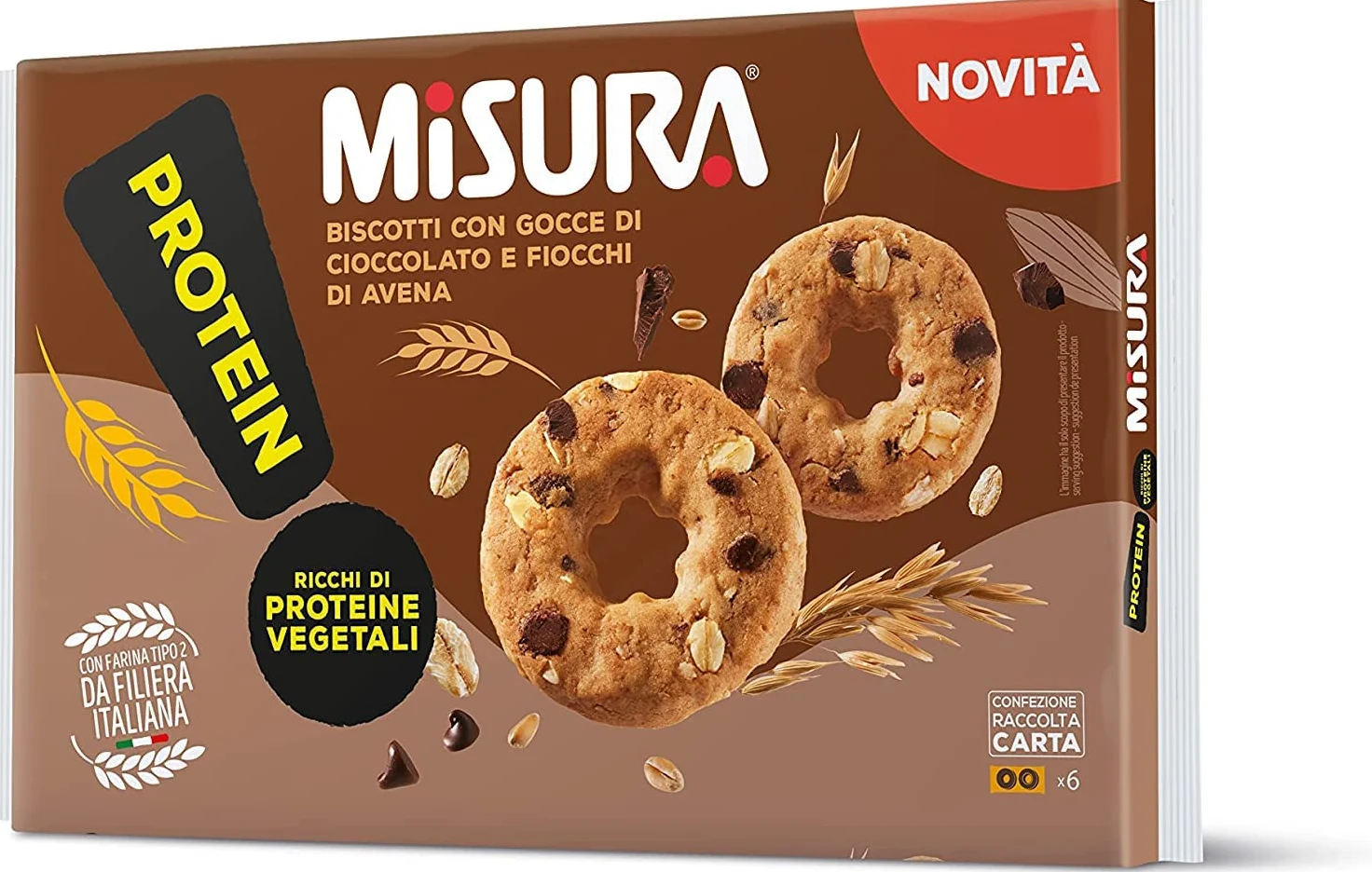 6X Misura Protein Biscotti Croccanti con Fiocchi di Avena e Gocce di Cioccolato 260g [CAIYA® BOX da 6 Confezioni]
