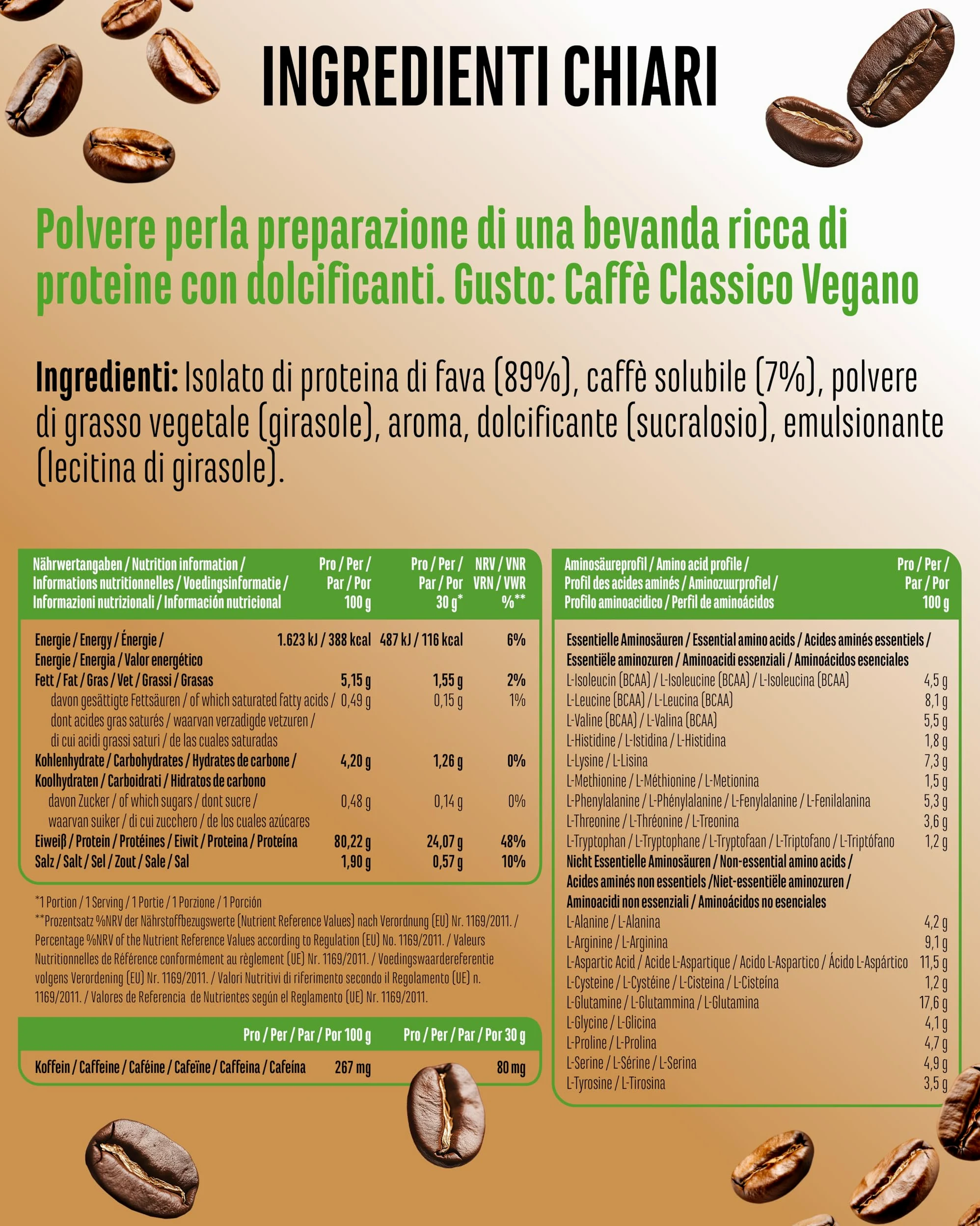 Barista Protein Coffee - Cremoso caffè proteico a base vegetale con fino a 24 g di proteine per porzione - con vero caffè, caffeina, pochi zuccheri e grassi, senza soia - (908 g, Classic vegan)