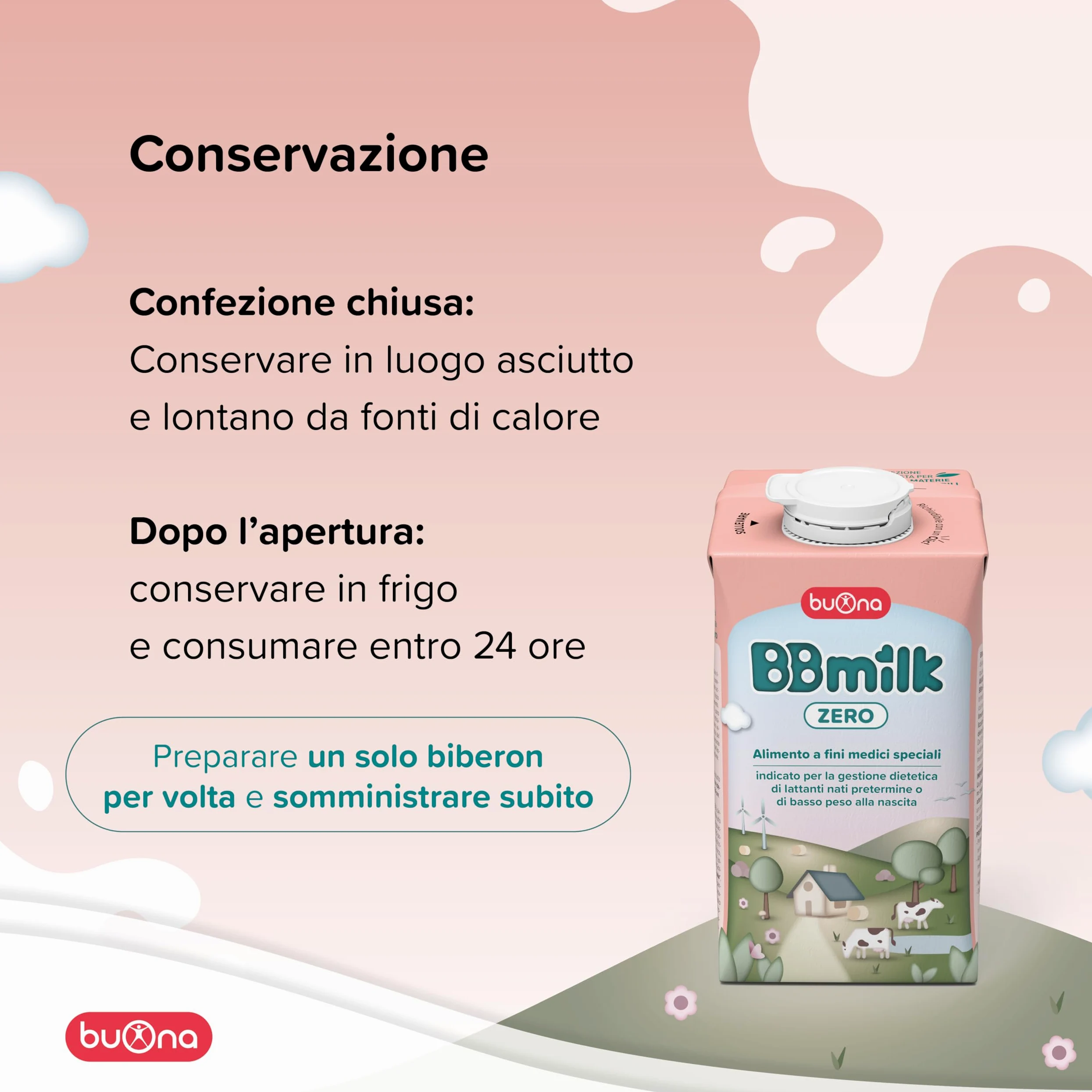Buona BB Milk Zero per Neonati Prematuri e/o di Basso Peso 500ml Pack da 12, Liquido Pronto all'Uso, Alimento a Fini Medici Speciali, con Proteine del Siero di Latte, Alfa-Lattalbumina e Lattoferrina
