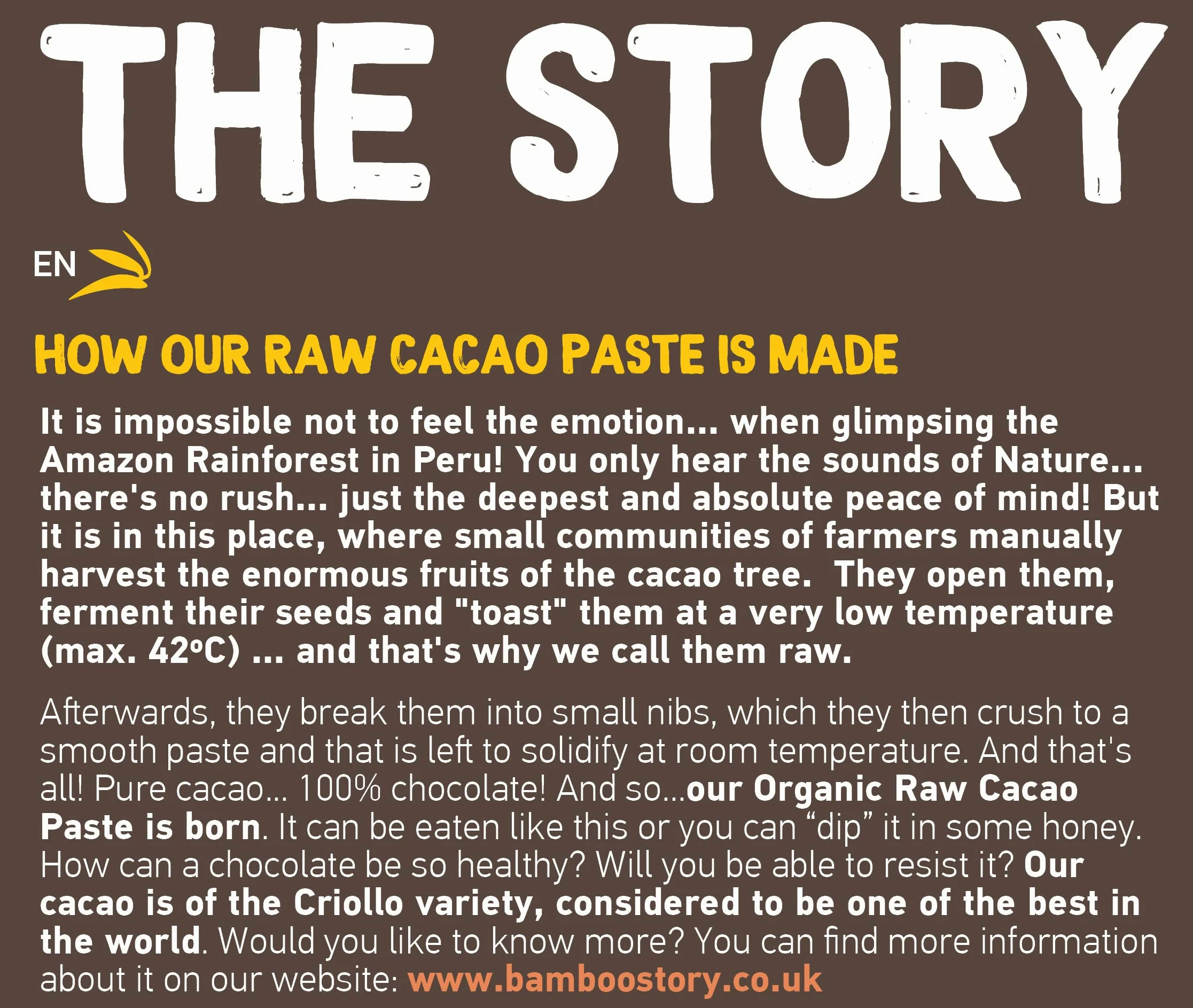 Crudo | BAMBOO STORY | Pasta di Cacao in Bottoni | Criollo | Biologico/BIO | 100% Cacao | Senza zuccheri aggiunti | 1,8 kg | Origine 100% Perù