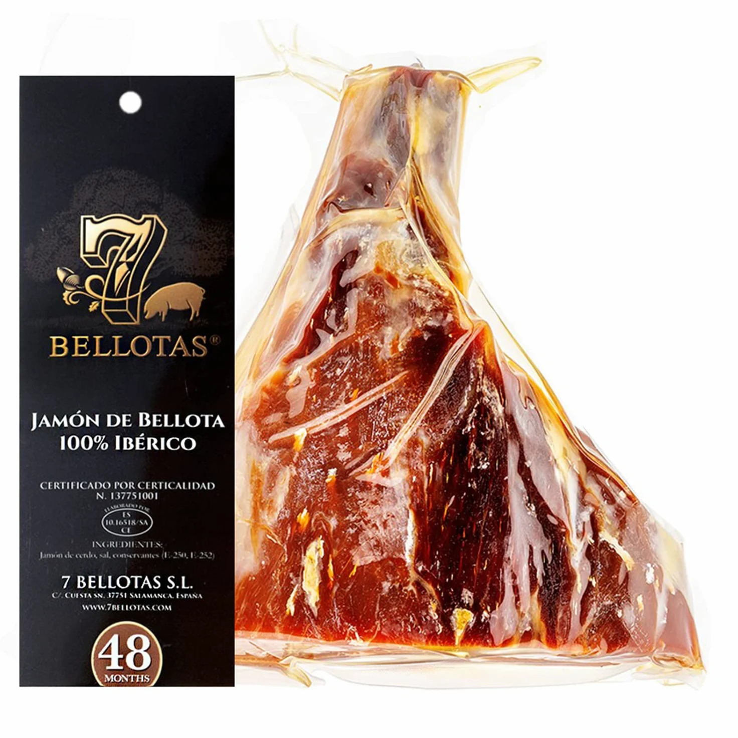 Prosciutto 7 BELLOTAS 100% Iberico di Ghianda | Jamon Bellota Pata Negra | Prosciutto crudo con 48 Mesi di stagionatura Naturale (Disossato +1,0KG)