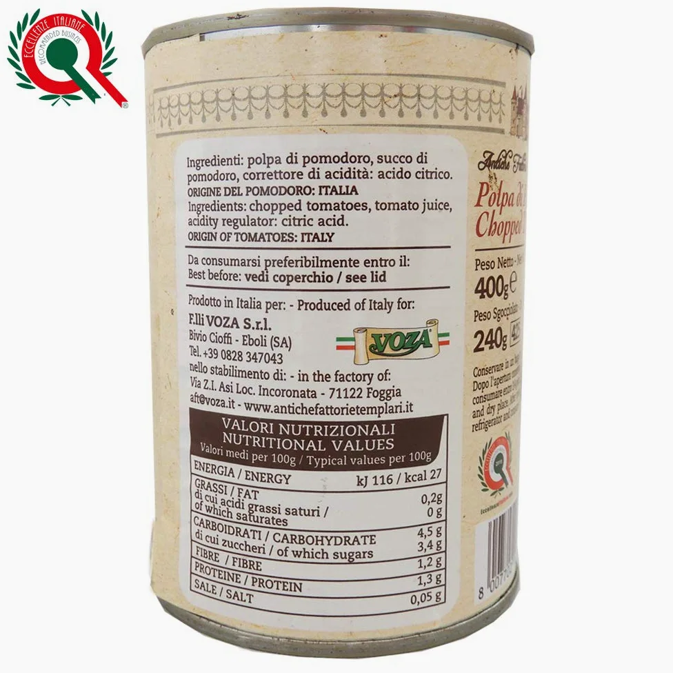 Polpa di Pomodoro | Antiche Fattorie Templari | 12 Barattoli da 400 Gr | Gluten Free | Agricoltura Biologica | Certificato Eccellenze Alimentari | Pomodori del Cilento e Piana del Sele | Idea Regalo
