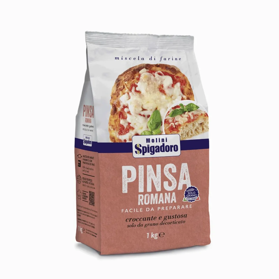 Molini Spigadoro Mix Pinsa Romana (10pezzi x 1kg) miscela con farina da grano 100% Italiano, Decorticato e farina di riso e soia, ottima per pizza e impasti ad alta idratazione
