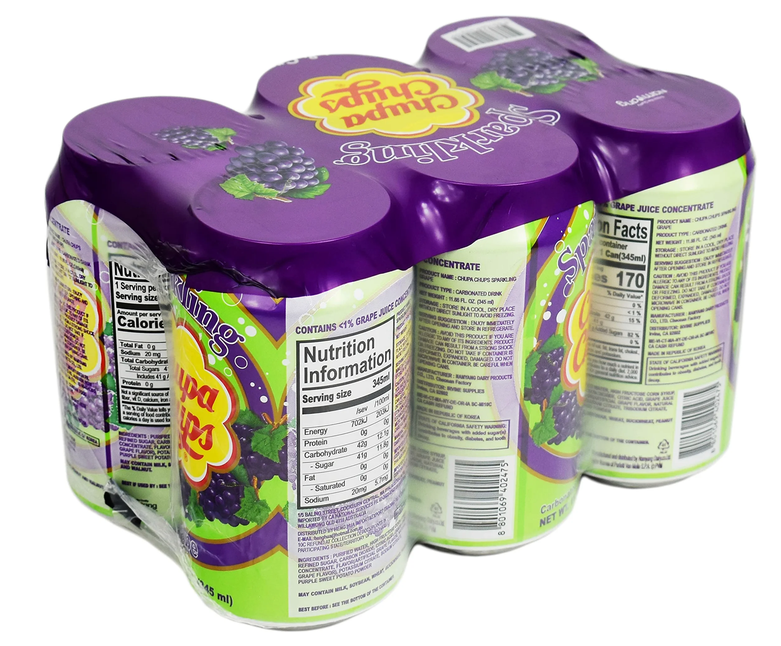 Nam Yang Chupa Chups - Bevanda frizzante al gusto di uva, 345 ml (6 lattine)