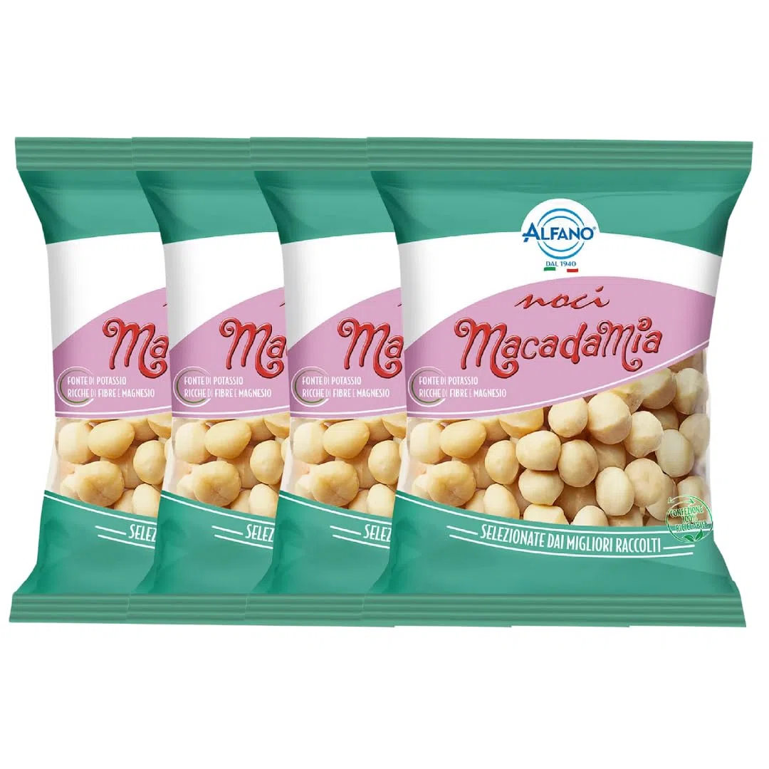 Alfano dal 1940 Noci Macadamia Sgusciate 100g Frutta Secca Ricca di Magnesio e Fonte di Potassio Snack Ideale per una Dieta Equilibrata e Vegana (4 Pezzi)