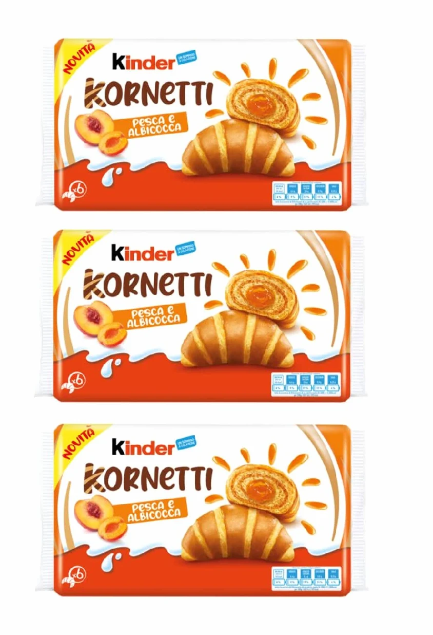 Kinder Kornetti - Croissant alla Pesca e Albicocca Kinder 3 Confezioni da 6 Cornetti