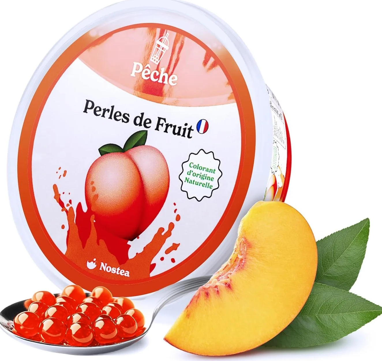 Nostea - Set di 3 vasetti, Perle per Bubble Tea Tropical, Pesca, Fragola – Popping Boba 100% Vegano, Senza Glutine - Perle al Succo di Frutta per Tè, Bevande - Produzione Francese - 3x 450 gr