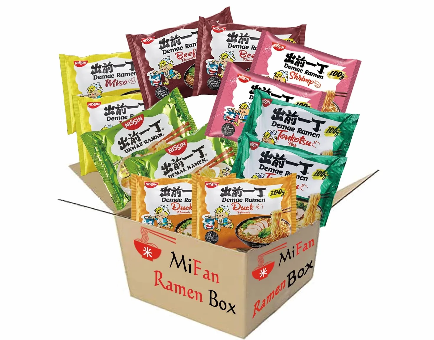MiFan Ramen Box - Il Preferito Della Famiglia con 15 pz Deame Ramen Istantanei da Nissin per un'Esplosione di Sapori 5 Gusti Diversi