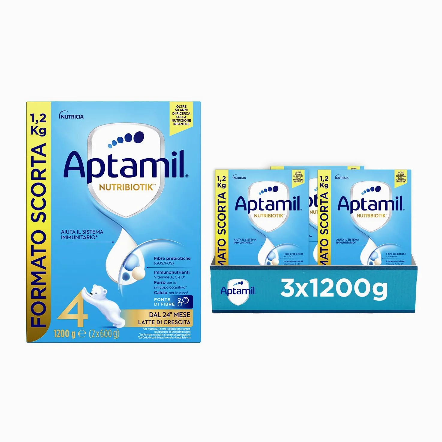 APTAMIL 4 - Latte di Crescita in Polvere per Bambini dai 24 mesi - Formato Convenienza da 3600 grammi (3 confezioni da 1200g)