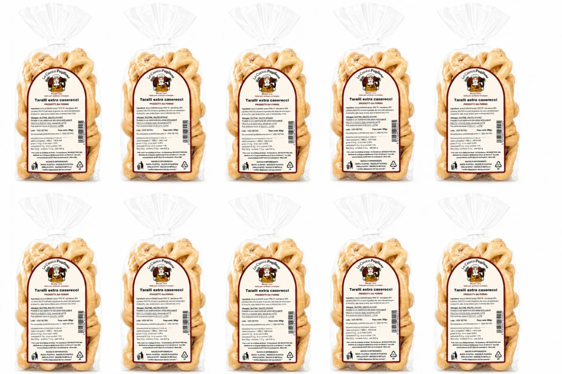La Cuoca Pugliese - Taralli Extra Caserecci Artigianali Pugliesi, Taralli Salati Tradizionali Croccanti, Snack da Forno Ideali per Aperitivi, Confezione da 10 x 300 g