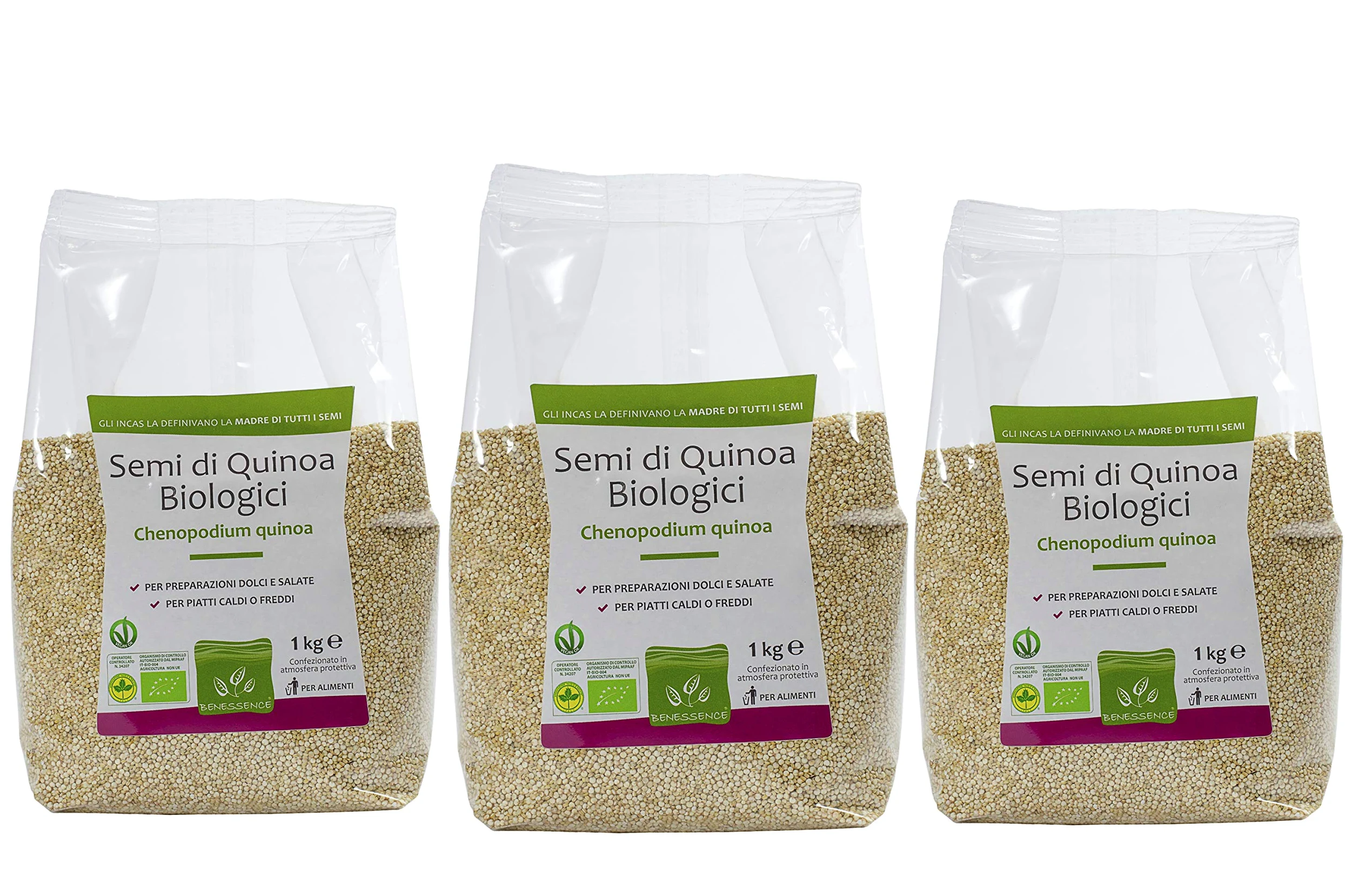 Benessence - Semi di Quinoa biologici in atmosfera protettiva - 3 confezioni da 1 Kg