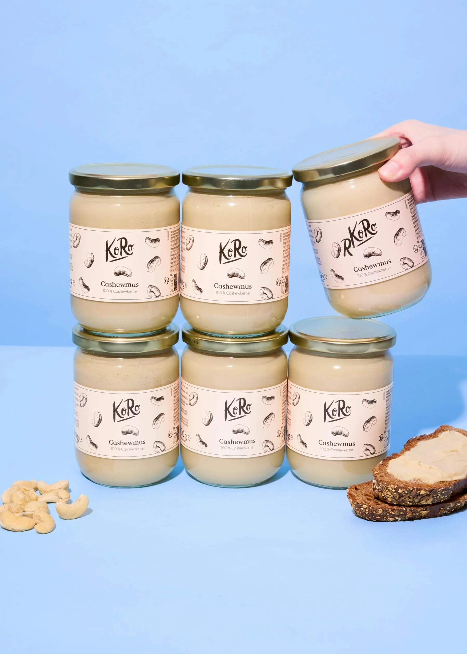 KoRo - Crema di anacardi 6 x 500 g - Crema di frutta secca senza zuccheri aggiunti e senza additivi - Spalmabile, 100% a base di anacardi, prodotto vegano