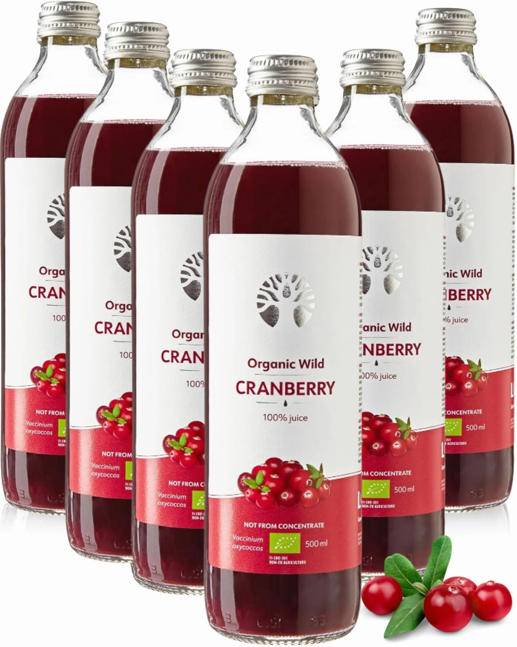 Succo di mirtillo rosso selvatico biologico LOOV – 100% puro, spremuto a freddo, senza zuccheri aggiunti – Sapore forte, non da concentrato – 6 x 500 ml in vetro