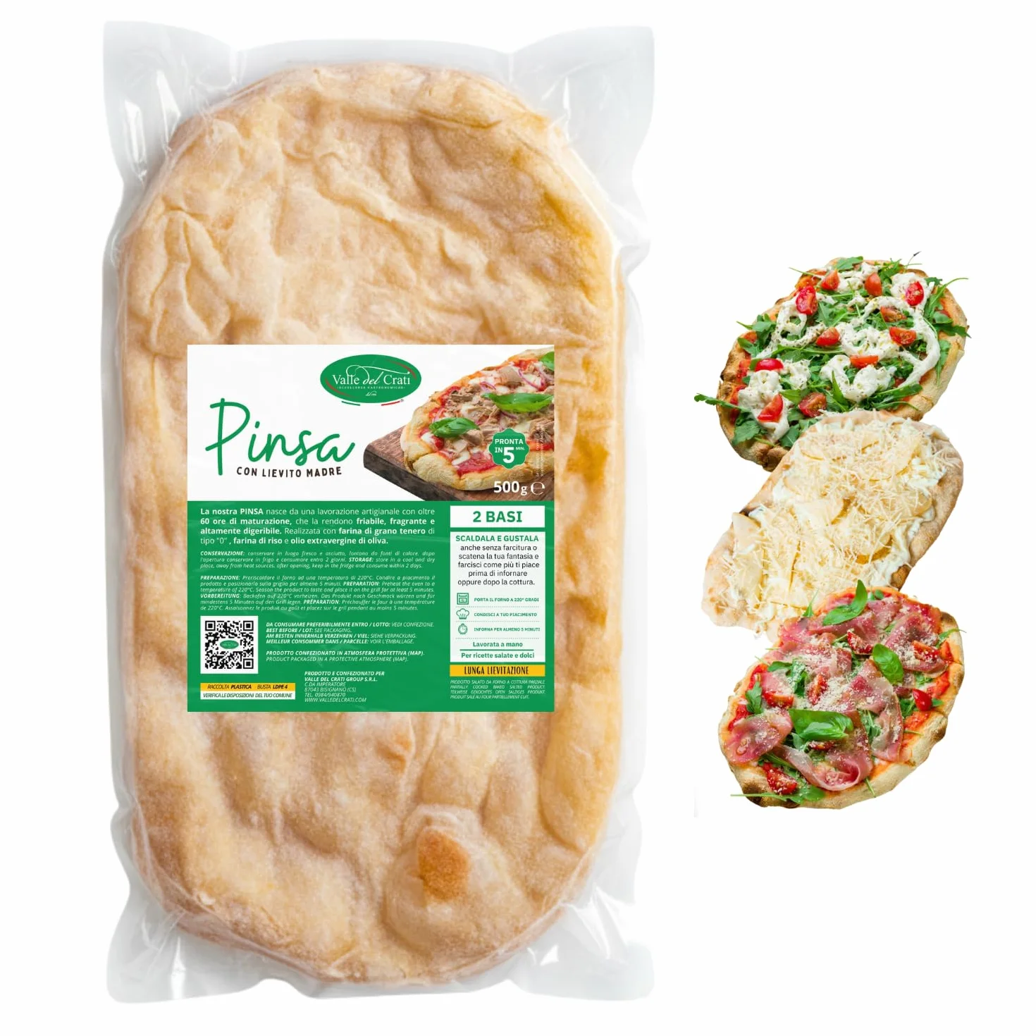 Valle del Crati 18 Basi Pinsa Precotta Artigianale | Pinsa Pronta in 5 Minuti , Lunga Lievitazione , Prodotta in Calabria , Basi Pinsa da 250 grammi c.a.