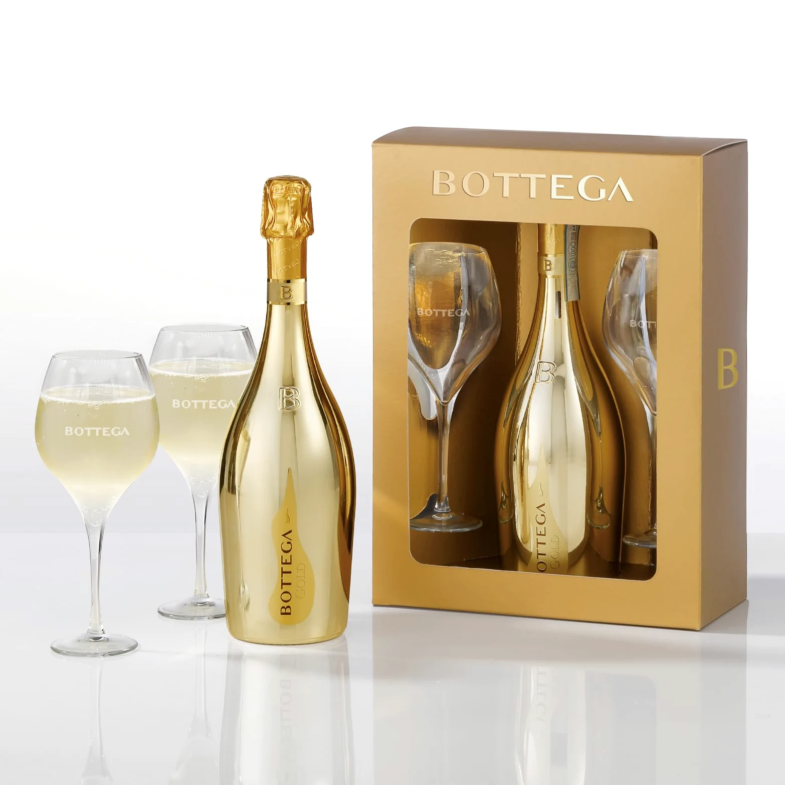 Bottega Confezione Glamour Gold - 1 Gold Prosecco DOC 750ml & 2 Calici Riviera