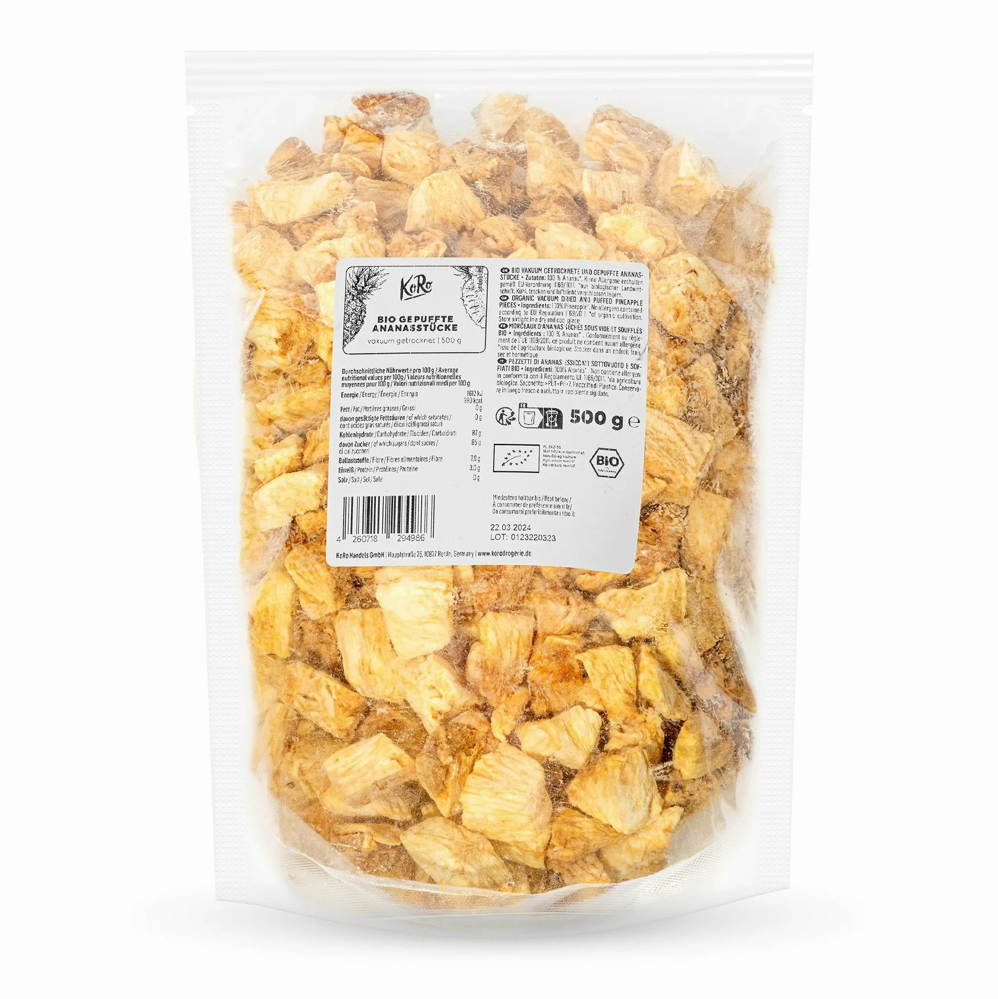 KoRo - Ananas soffiato a pezzetti bio | 500 g