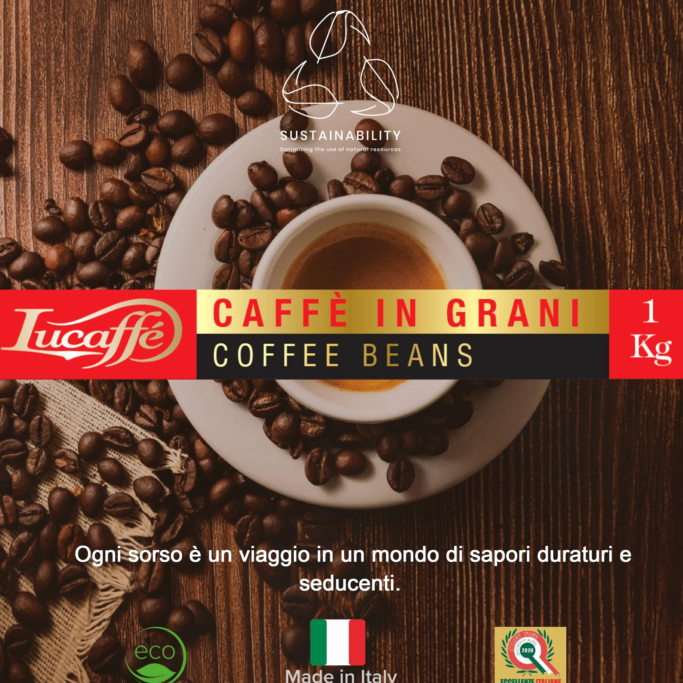 Lucaffè - Caffè in Grani Exquisit 1 Kg | Caffè in Chicchi Interi da macinare per Espresso | Tostatura Media | Gusto Squisito e Aromatico | Aroma Avvolgente