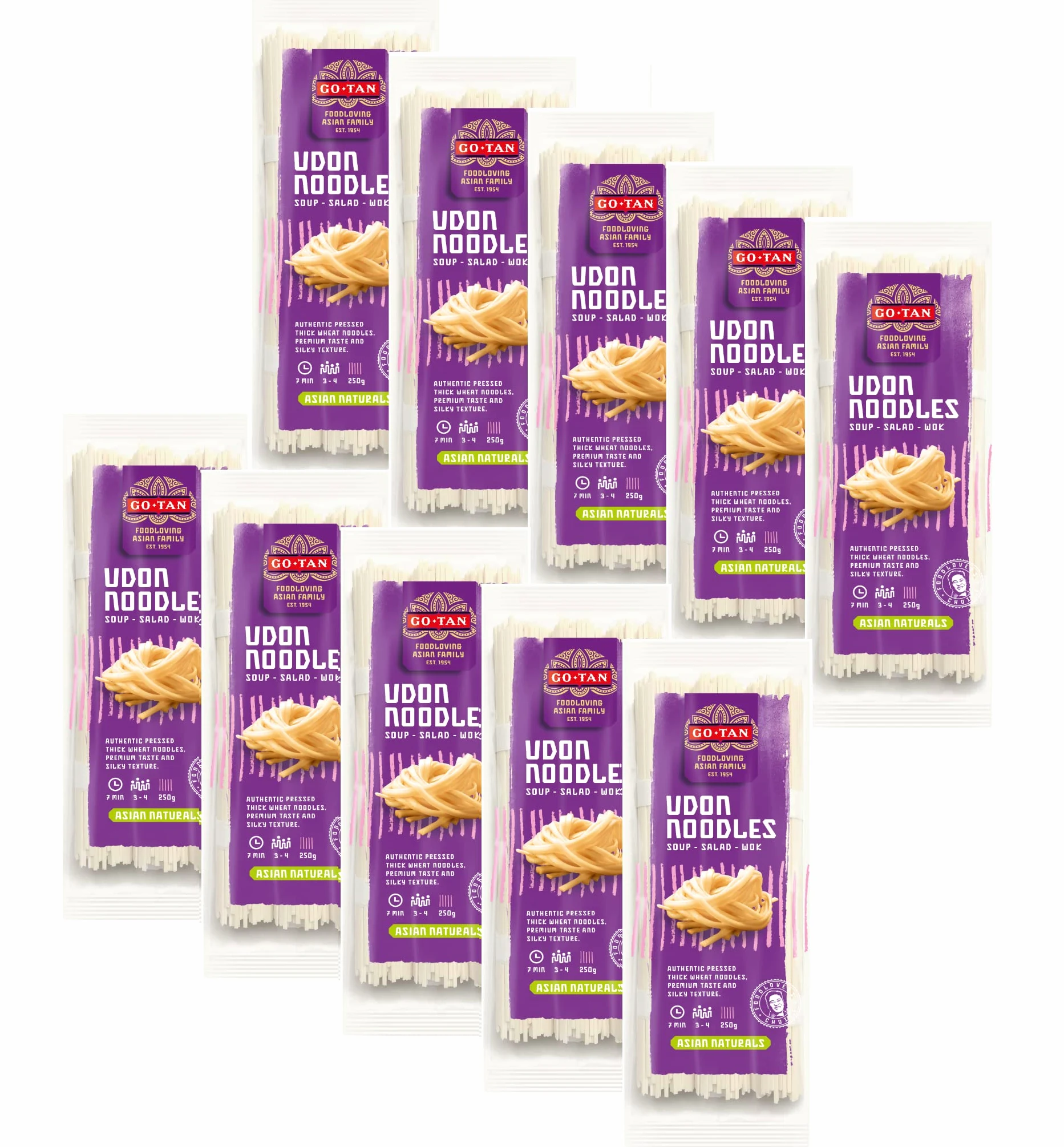 Go-Tan | Udon Noodles Giapponesi | Pasta Tipica Giapponese | Farina Grano Tenero - 10 x 250 Gr