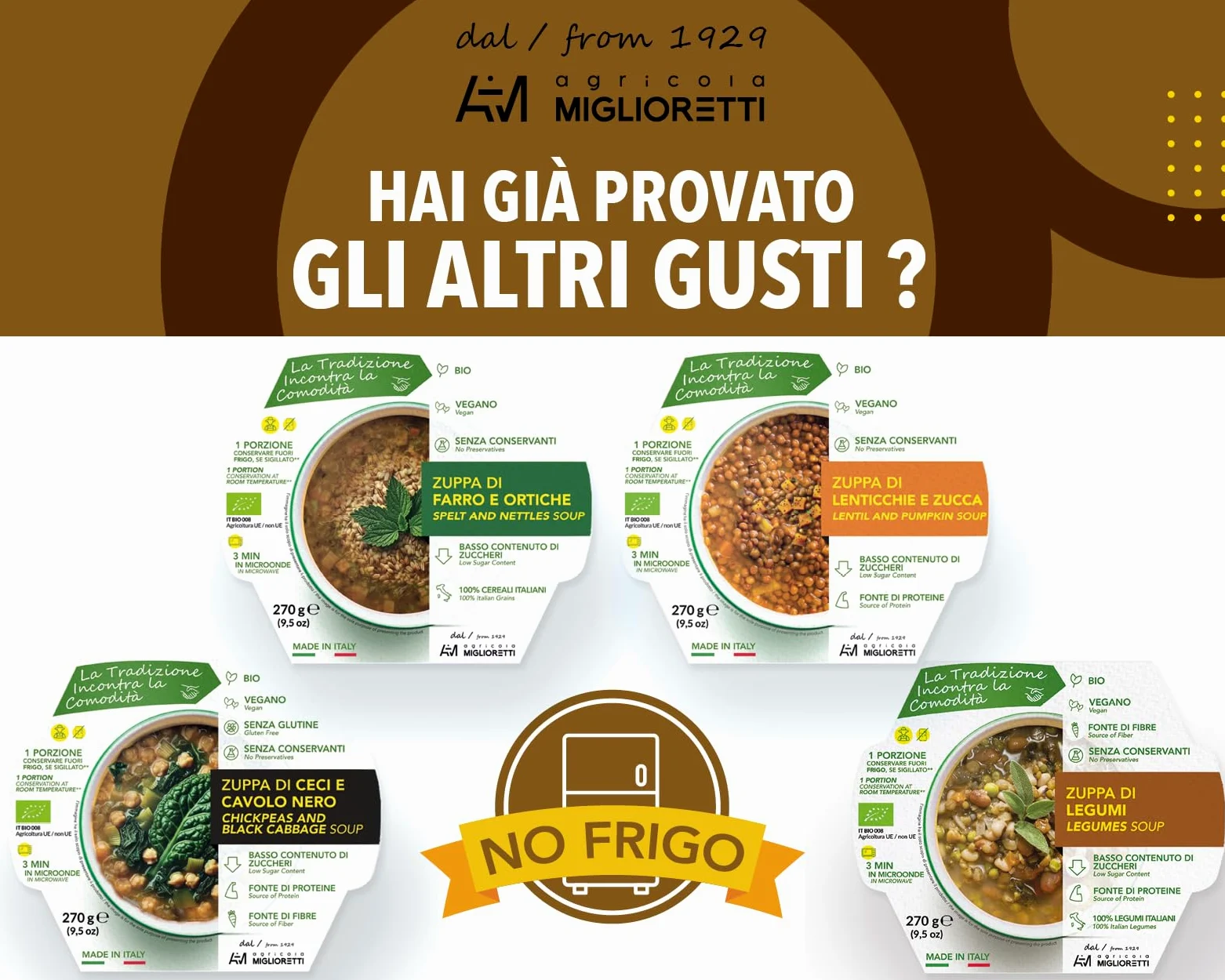 Agricola Miglioretti Zuppa Biologica di Ceci e Cavolo Nero Pronta in 3 Minuti - Vegana, Senza Glutine e Senza Conservanti per un Pasto Sano e Delizioso - 6 porzioni