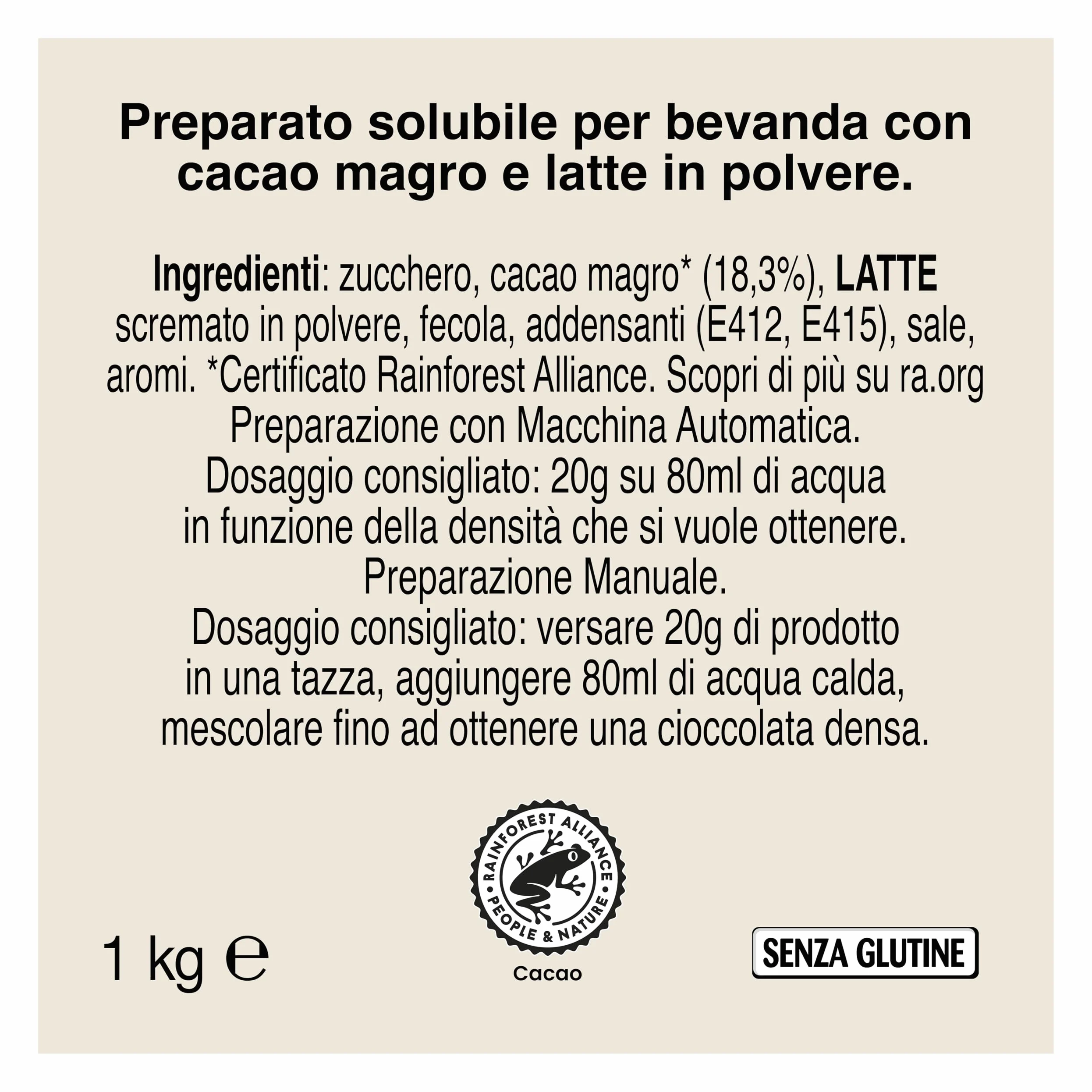 PERUGINA Cioccolata Completa Preparato per Bevanda al Cacao Magro per macchina automatica in polvere, Busta 1kg (Confezione da 4)