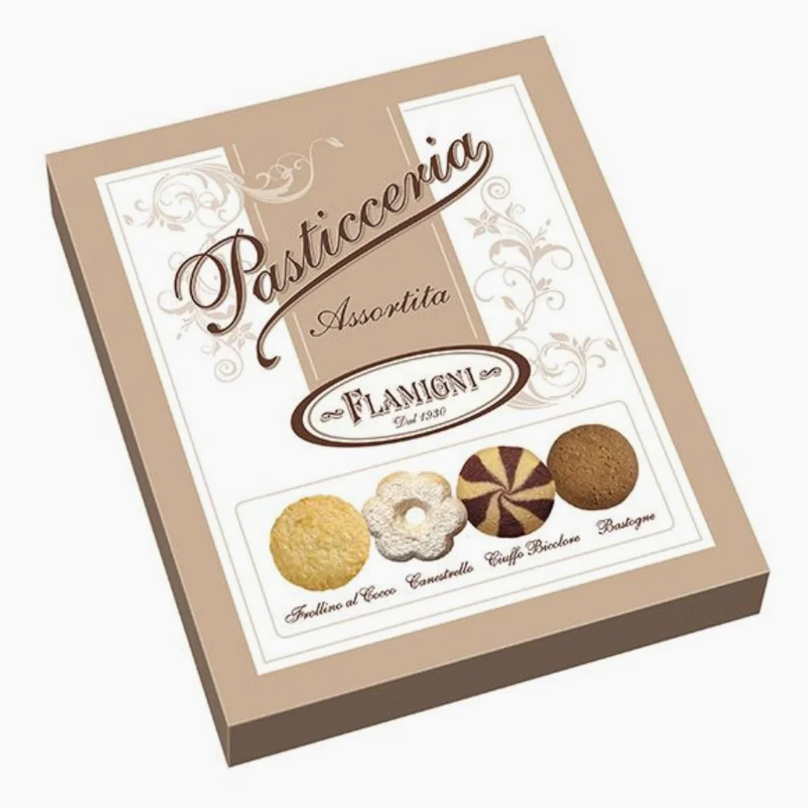 FLAMIGNI Assortimento Pasticceria da Tè 750 g, Pasticcini di Frolla Assortiti, Perfetti per Accompagnare il momento del Tè, Canestrelli/ Damine/ Frollini al Cocco/ Bastogne, Made in Italy