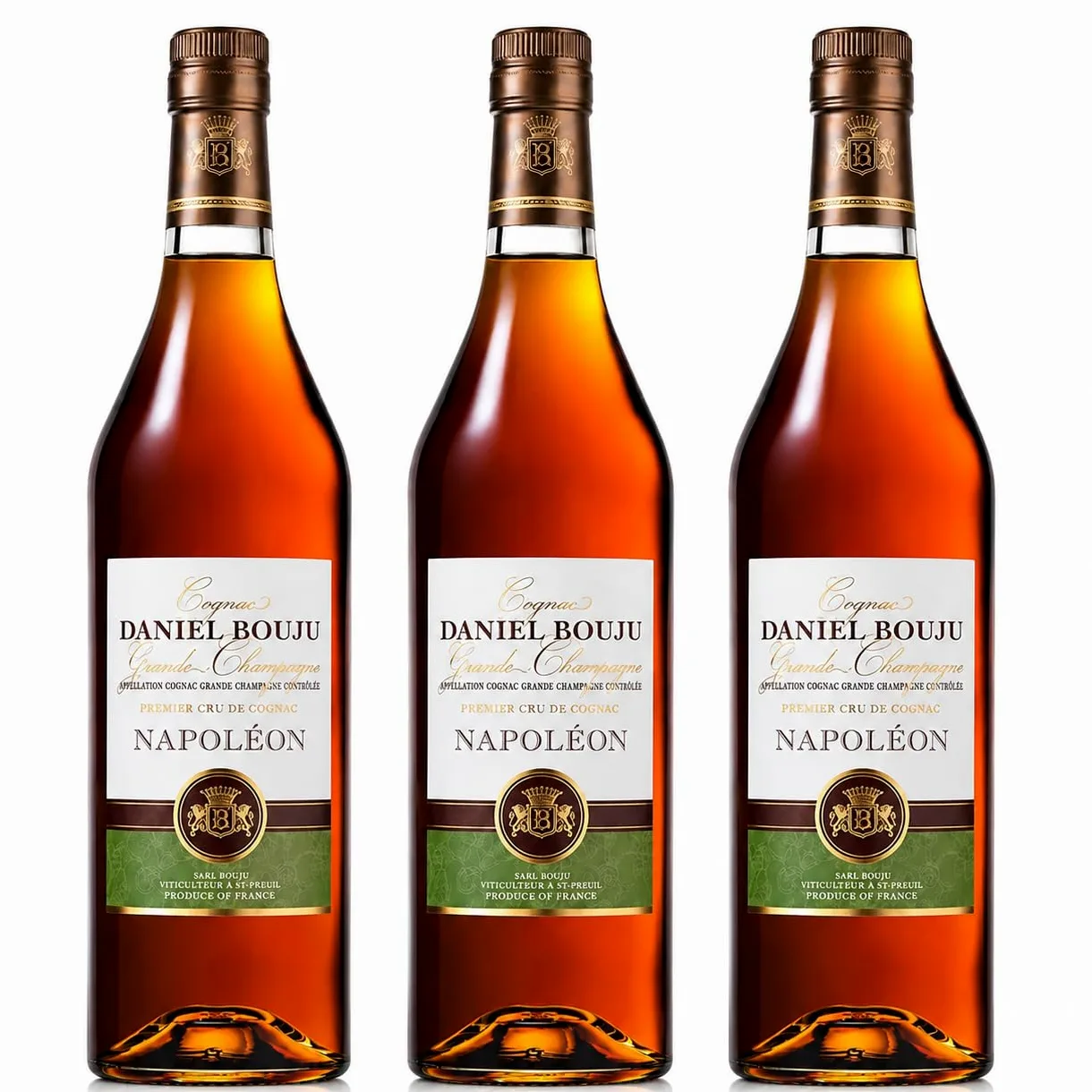 Daniel Bouju | Napoléon 70 cl con Astuccio – Grande Champagne Premier Cru – Distillato Francese di Pregio – 40% Vol. - Confezione da 3 bottiglie
