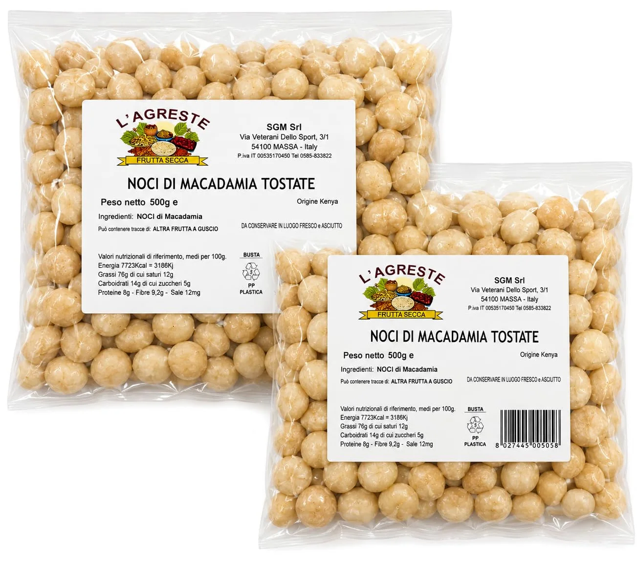 L’AGRESTE – NOCI DI MACADAMIA TOSTATE NATURALI 1 KG – 2 CONFEZIONI DA 500G SOTTOVUOTO – MACADAMIA PREMIUM SENZA SALE E SENZA OLIO – FRUTTA SECCA GOURMET