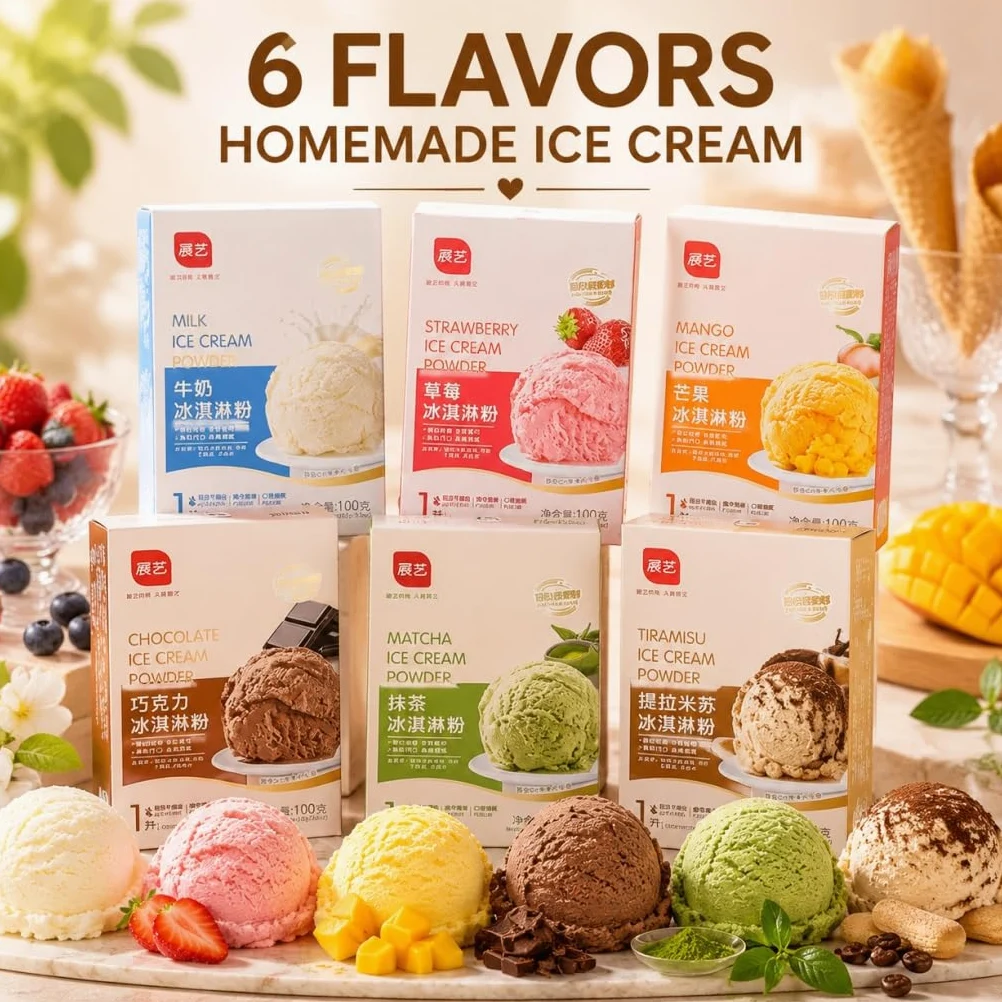 6 Gusti Di Gelato In Polvere Confezione Da 100 G Fai Te Fatto In Casa Facile Preparare Senza Bisogno Macchine Fragola Matcha Cioccolato