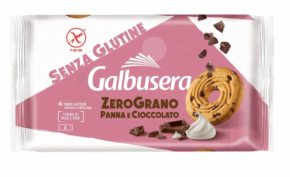 Galbusera ZeroGrano Frollini con Panna e Gocce di Cioccolato, Senza Glutine e Lattosio (Gluten & Lactose Free) 220g