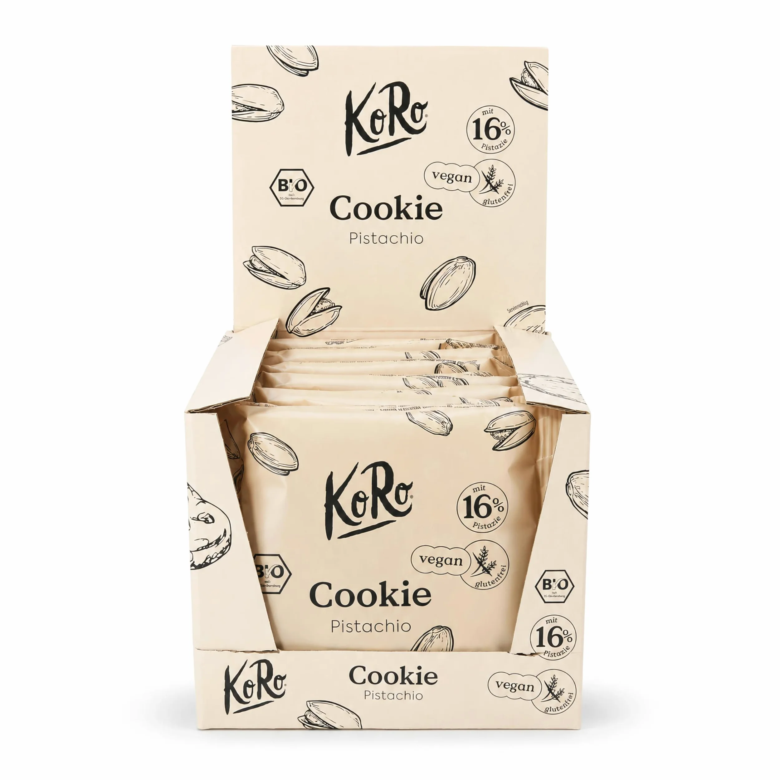 KoRo - Biscotto al pistacchio bio | 12 x 50 g - senza glutine e vegan - con cioccolato bianco, anacardi e pistacchi - qualità bio