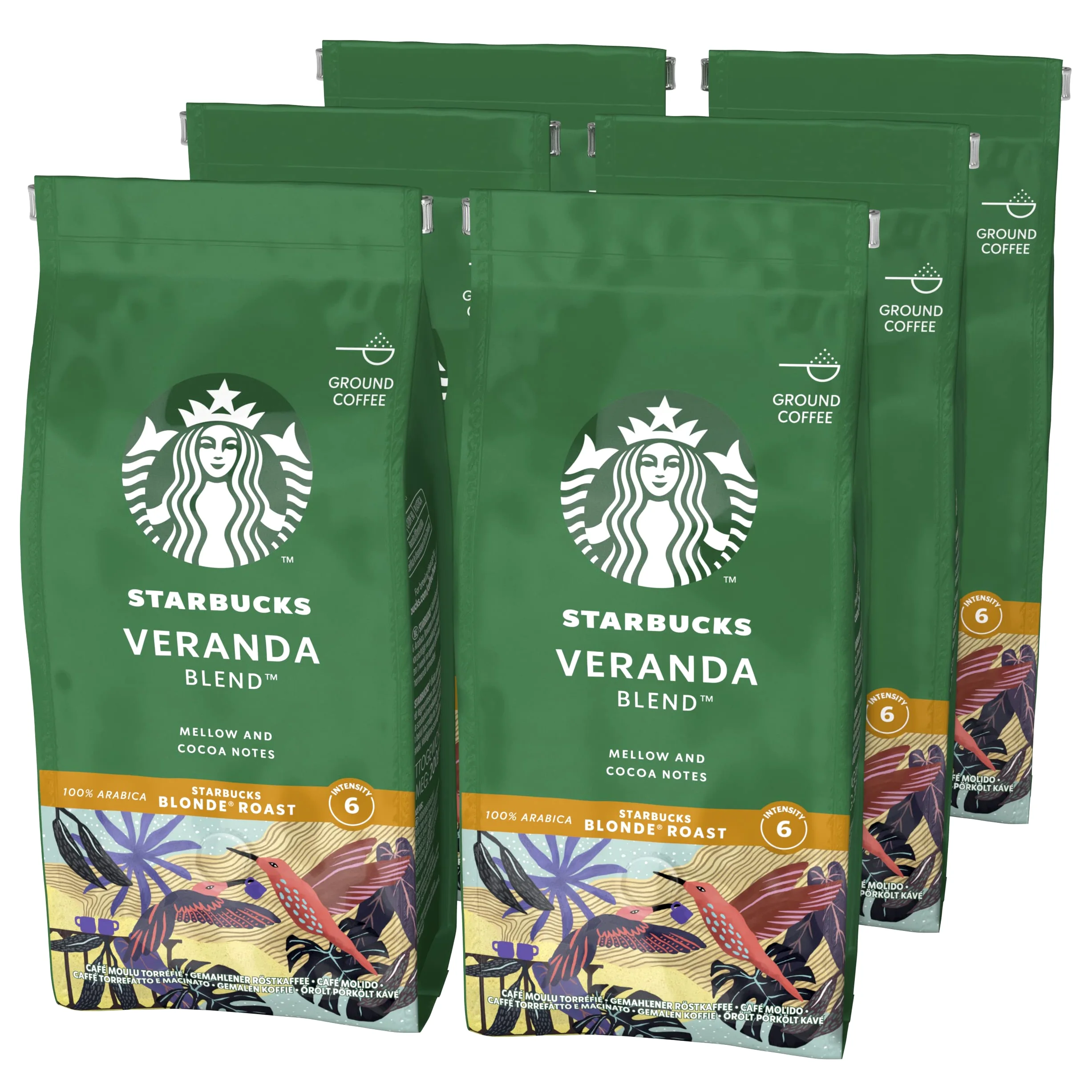 STARBUCKS Veranda Blend Caffè Macinato Tostatura Leggera, 6 Sacchetti da 200g (1,2kg)