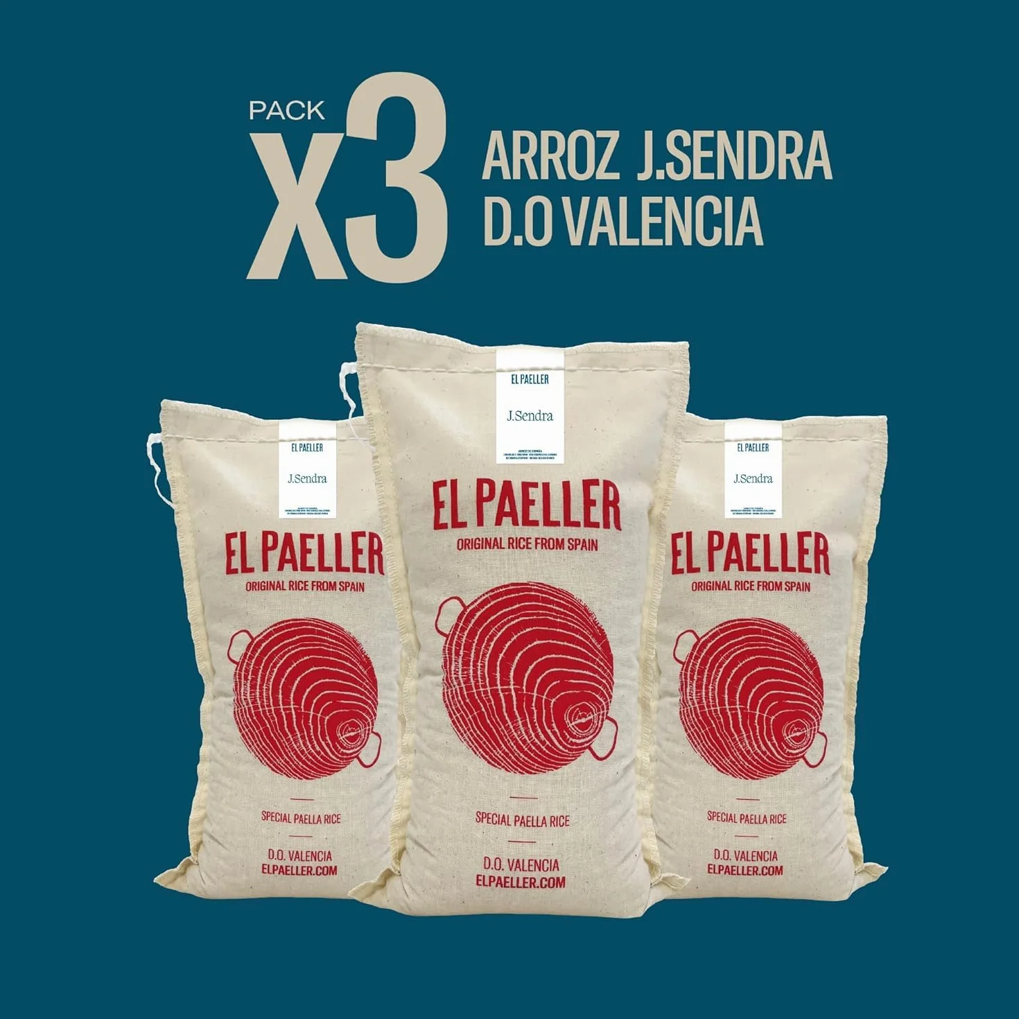 El PAELLER - Riso J. Sendra D.O. Valencia | Massimo assorbimento del sapore per paella e riso cremoso | Confezione da 3 unità da 1 kg