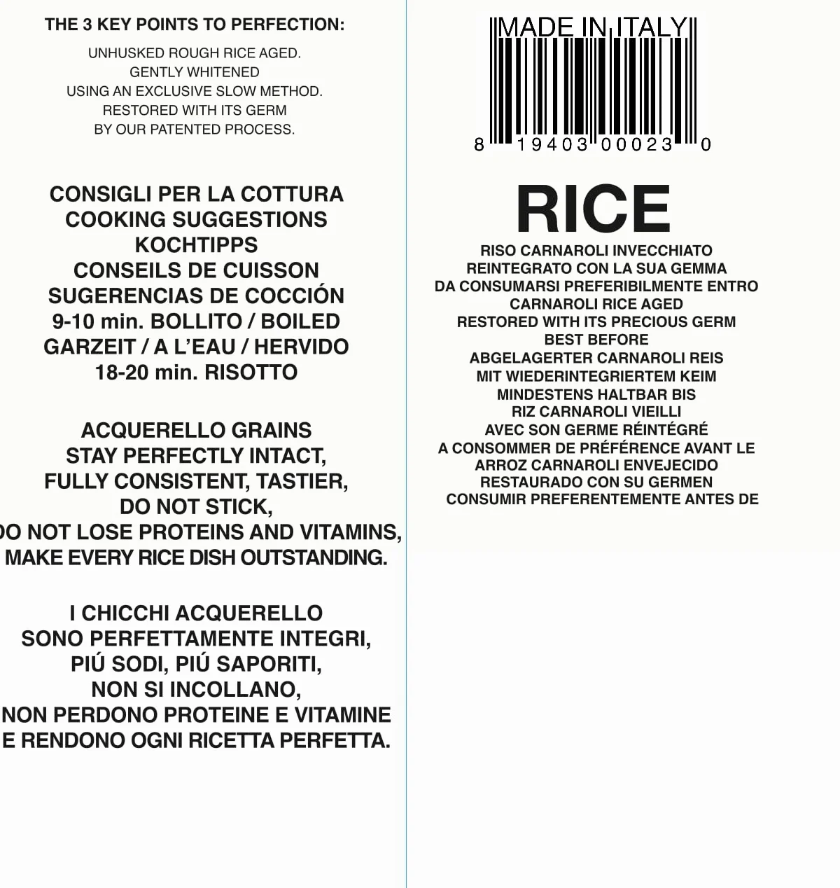 Riso Acquerello invecchiato 1 anno, pacco da 4,5 Kg