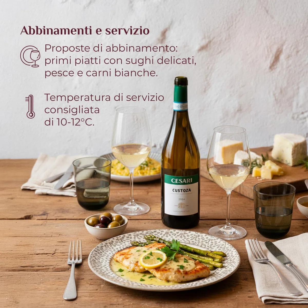 Cesari Custoza DOC - Vino Bianco dai Delicati Profumi di Frutta e Fiori Bianchi, Gusto Pieno e Leggermente Aromatico - 12,5% Vol - Bottiglia da 750 ml