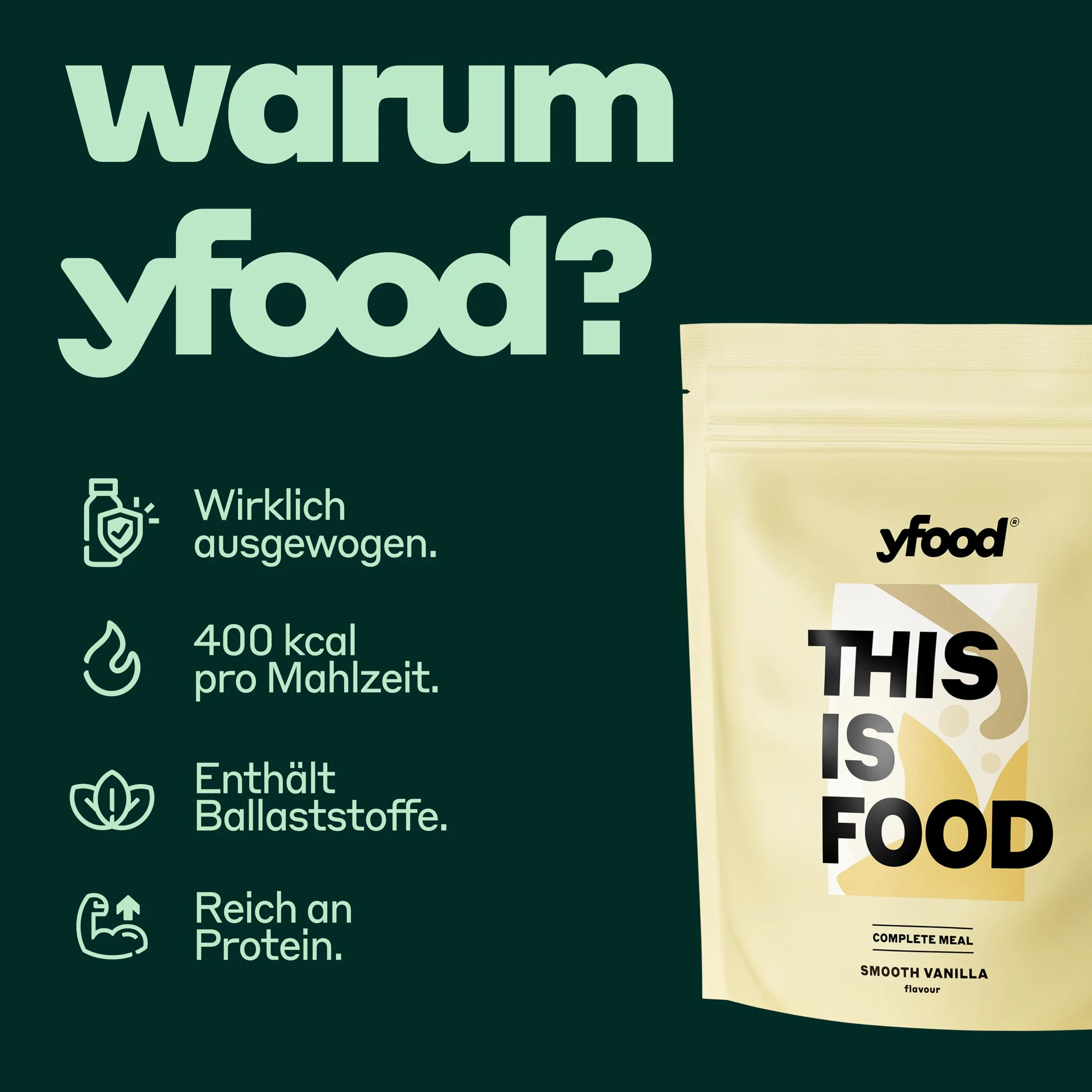 yfood Polvere Smooth Vanilla, delizioso pasto da bere in viaggio, polvere THIS IS FOOD, proteine 25 g, 12 pasti, 26 vitamine e minerali, sapore: vaniglia