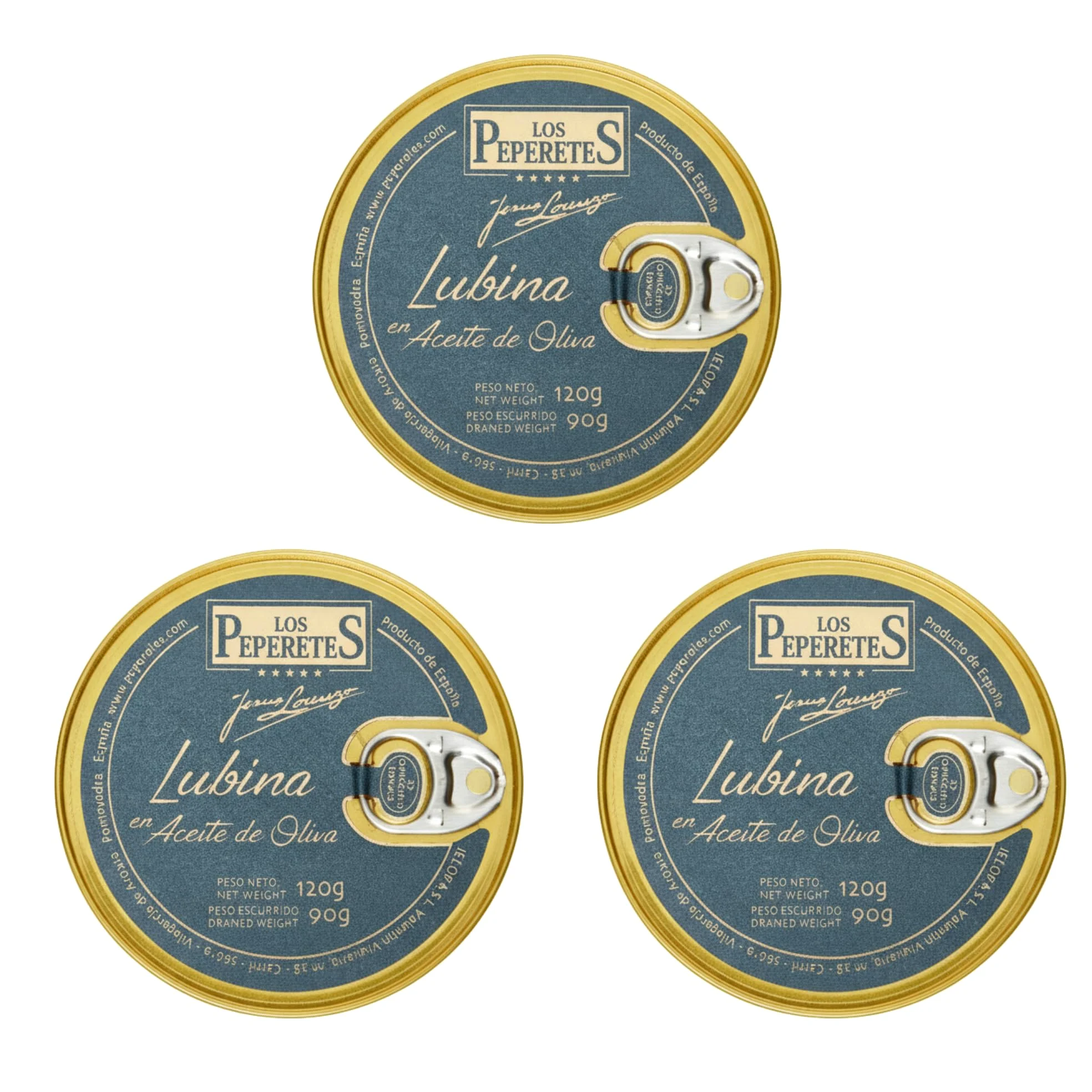 LOS PEPERETES x3 Lattine Spigola in Olio d’Oliva 120 g | Pesce Bianco Gourmet Atlantico | Conserva Artigianale Galiziana con Olio d’Oliva Extravergine | Prodotto Naturale e Sano