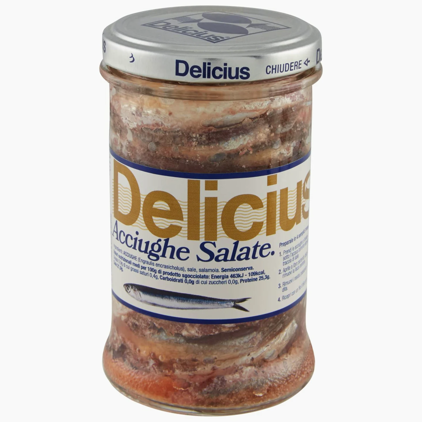 Delicius Vaso di Acciughe Salate, 310g (6 pezzi)