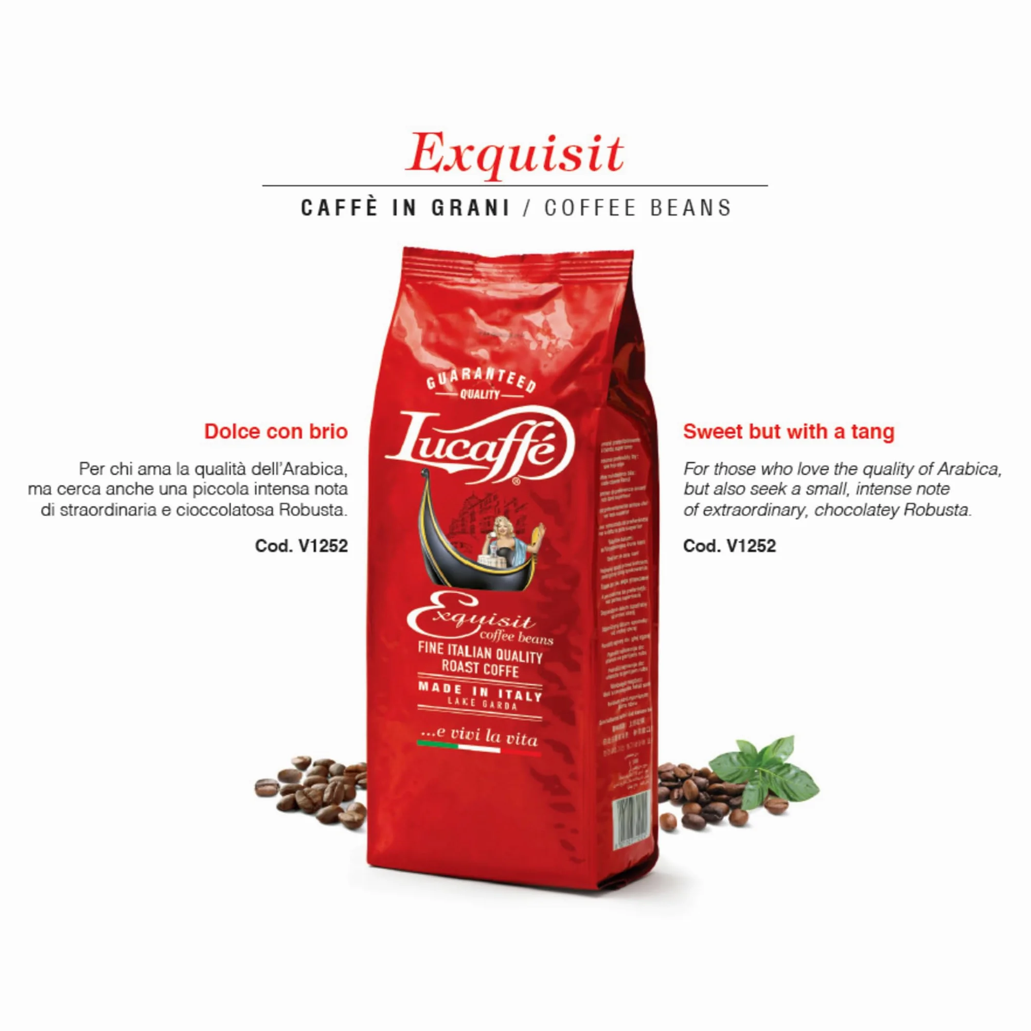 Lucaffè - Caffè in Grani Exquisit 1 Kg | Caffè in Chicchi Interi da macinare per Espresso | Tostatura Media | Gusto Squisito e Aromatico | Aroma Avvolgente