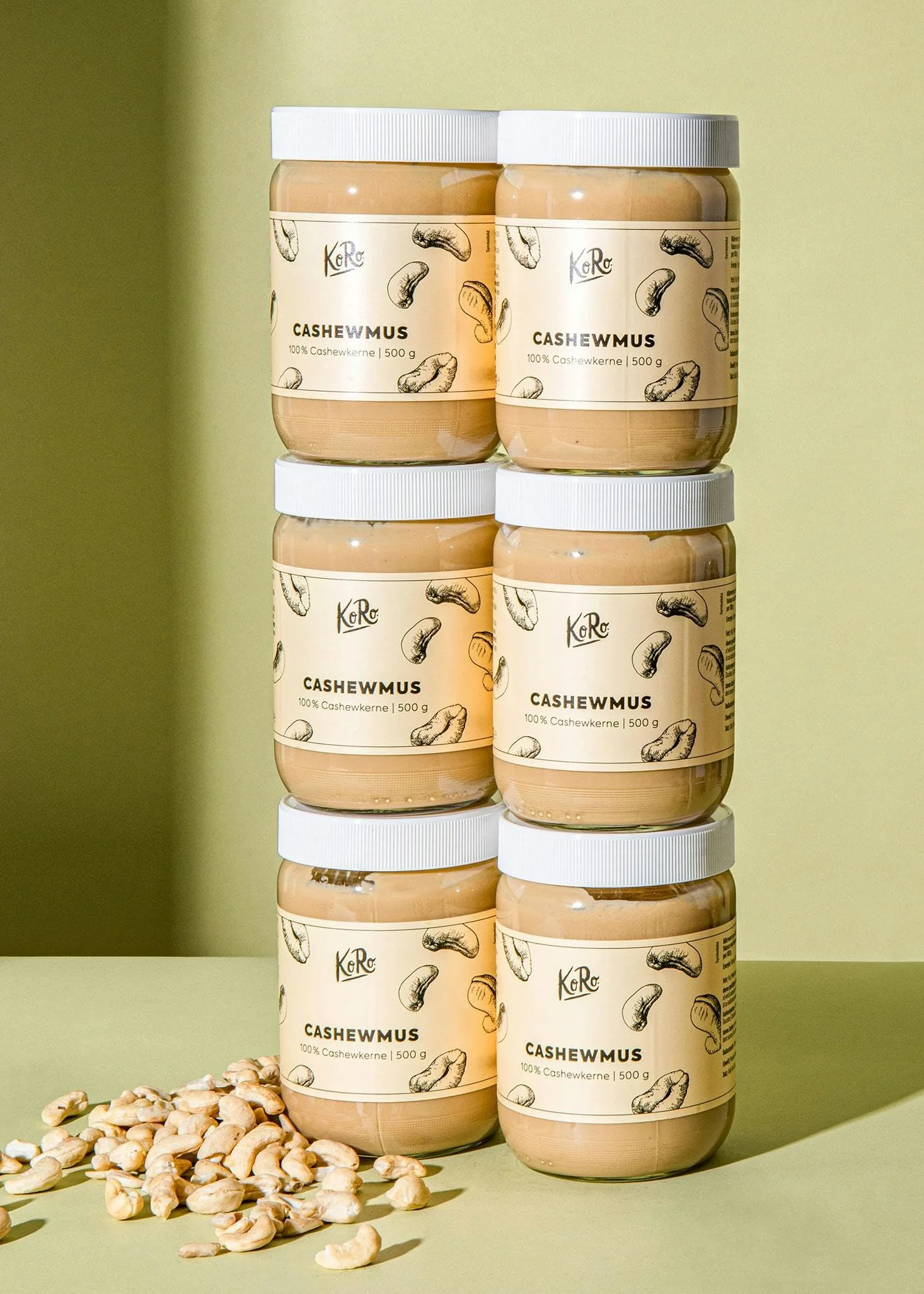 KoRo - Crema di anacardi 6 x 500 g - Crema di frutta secca senza zuccheri aggiunti e senza additivi - Spalmabile, 100% a base di anacardi, prodotto vegano