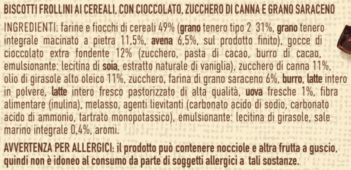 Galbusera GranSaraceno Frollino Integrale con Gocce di Cioccolato e Farina di Tipo 2 - Pacco da 12 x 260 g