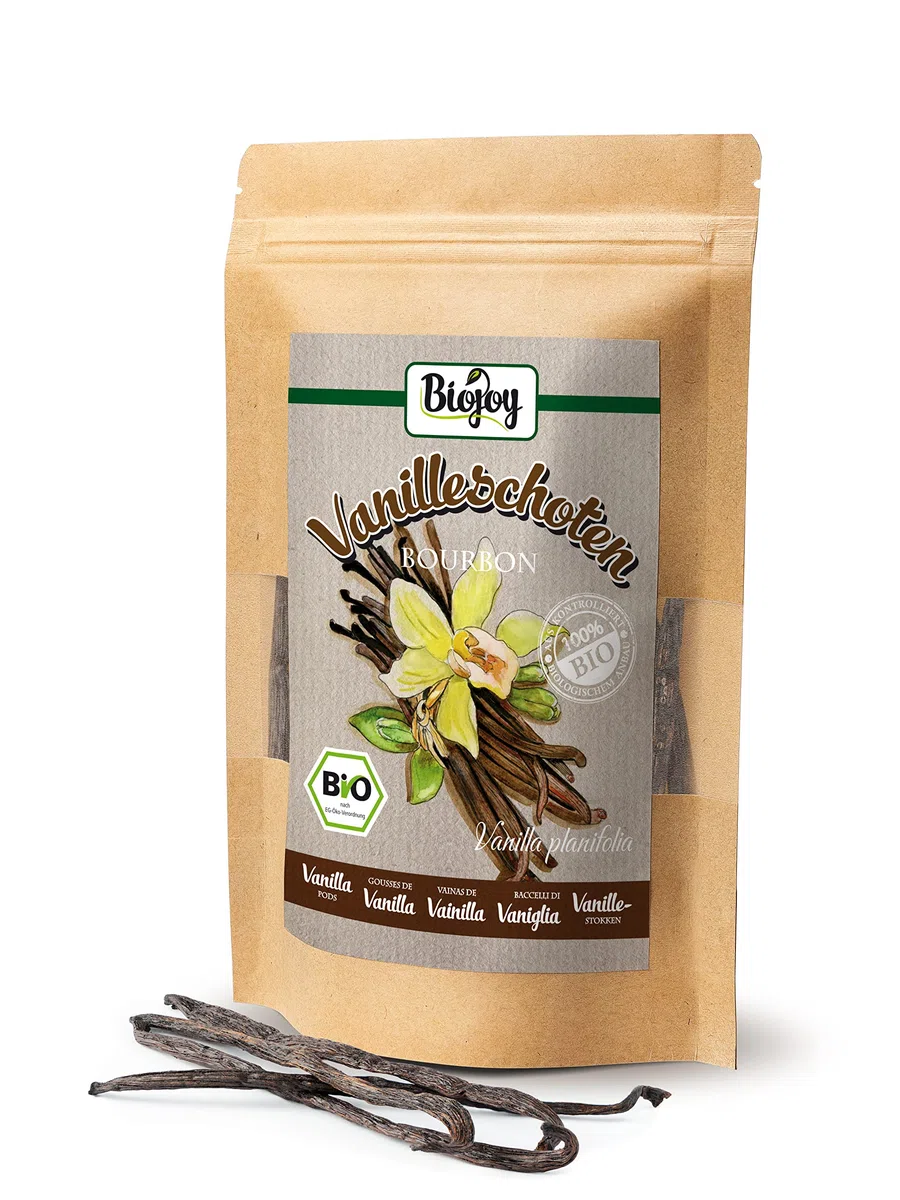 Biojoy Baccelli di vaniglia BIO (10 pezzi), Bourbon del Madagascar, Sacchetto con cerniera richiudibile - 13-15cm, Per Pasticcini e Dolci