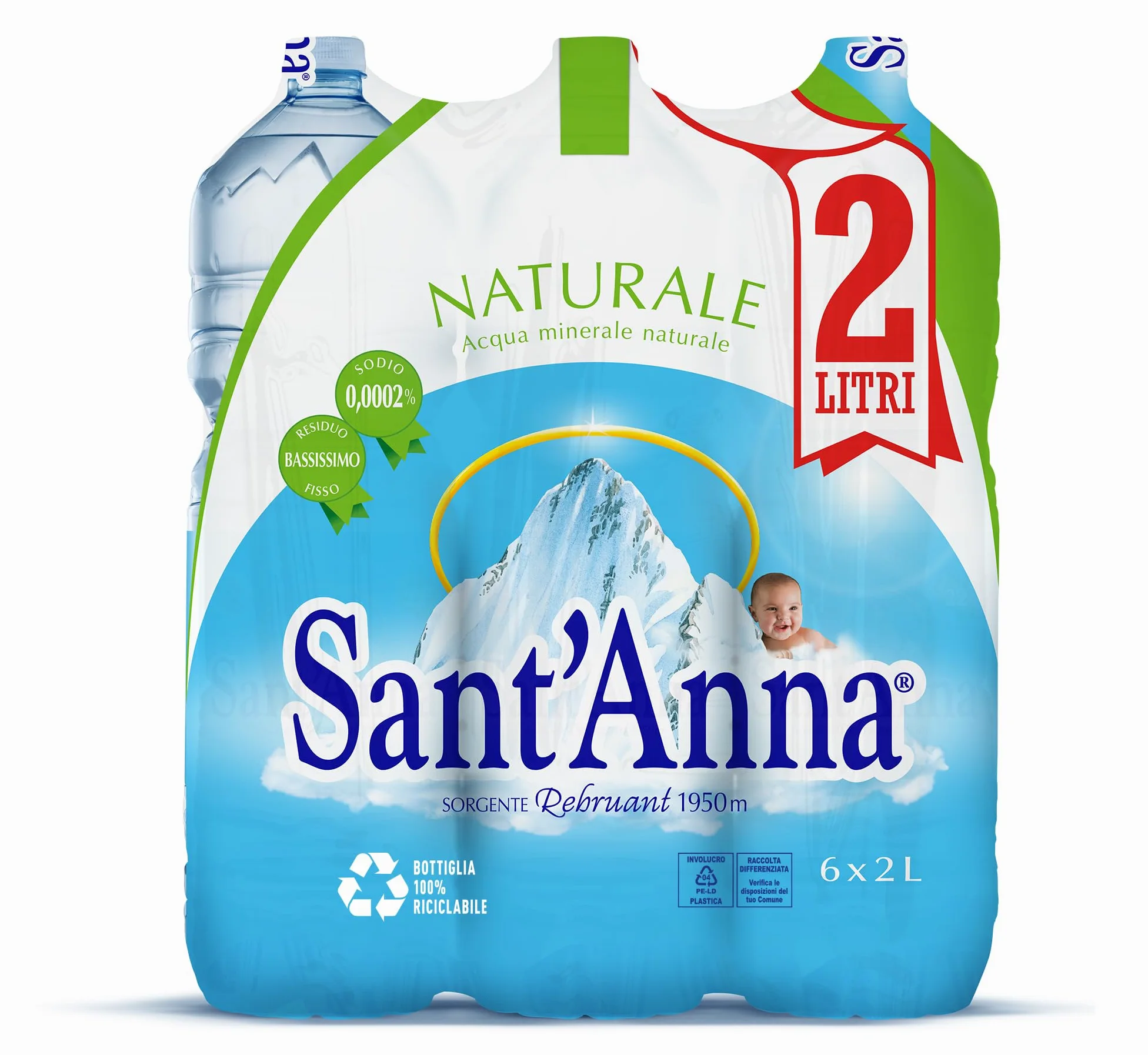 Acqua Sant'Anna Pack 2,0L Naturale | 24 bottiglie | Acqua Minerale Naturale Oligominerale Minimamente mineralizzata | Bottiglie di Plastica 100% Riciclabile