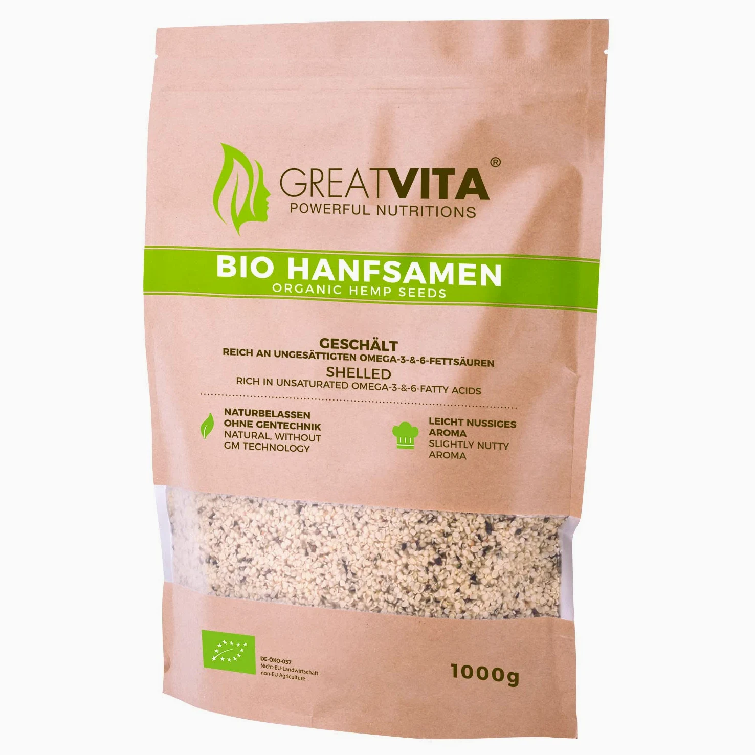 Semi di canapa organici MeaVita, pelati, confezione da 2 (2 x 1 kg)